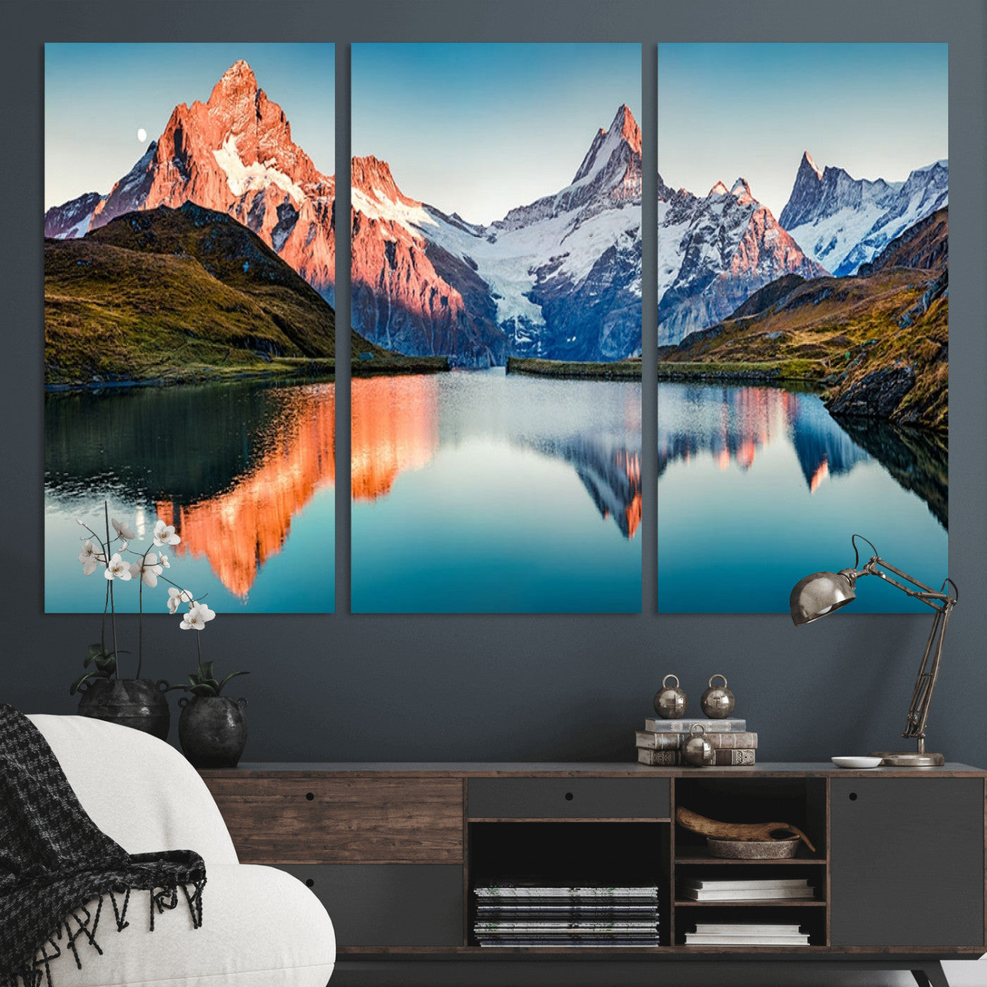 MGV-CV-48X32-3P - Landscape Mountain and Lake View Wall Art Canvas Print