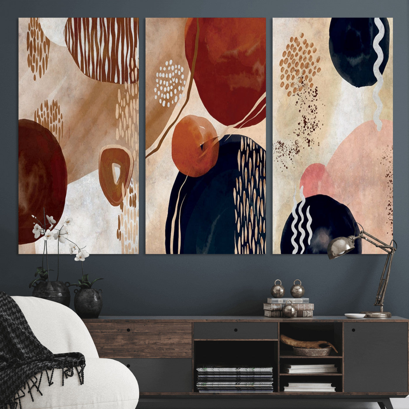 MGV-CV-48X32-3P - Boho Wall Art Canvas Print Set Mid-Century Prints Bohemian Wall Artwork Prints Boho Neutral