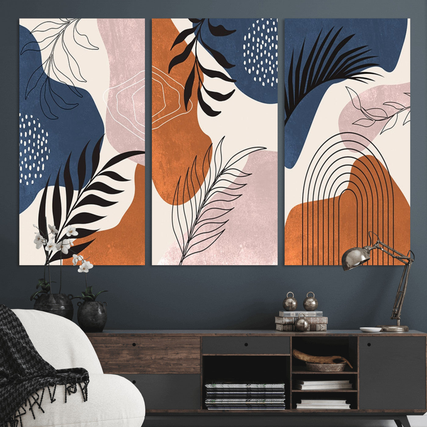 MGV-CV-48X32-3P - Boho Wall Art Canvas Print Set Mid-Century Prints Bohemian Wall Artwork Prints Boho Neutral,