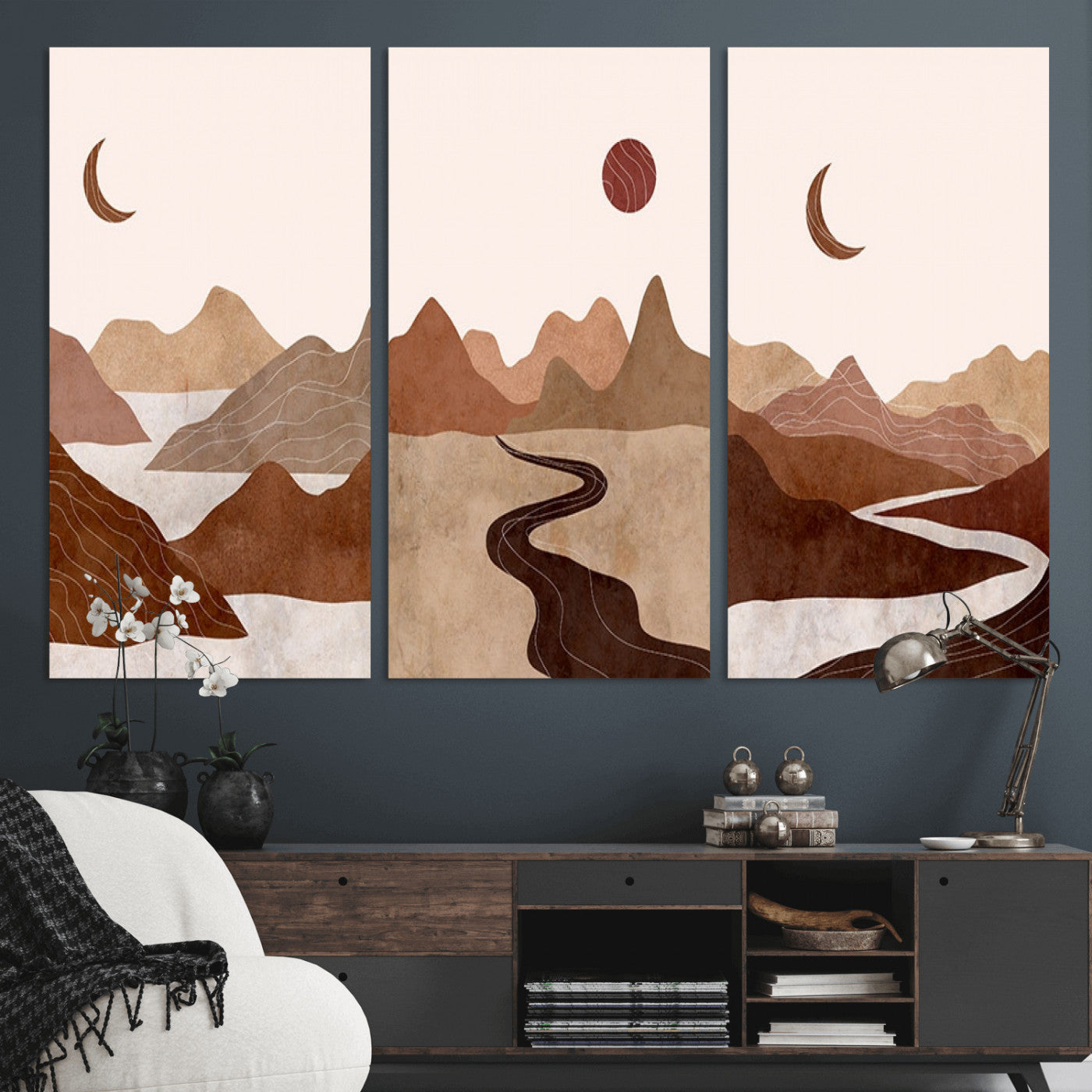 MGV-CV-48X32-3P - Boho Wall Art Canvas Print Set Mid-Century Prints Bohemian Wall Artwork Prints Boho Neutral