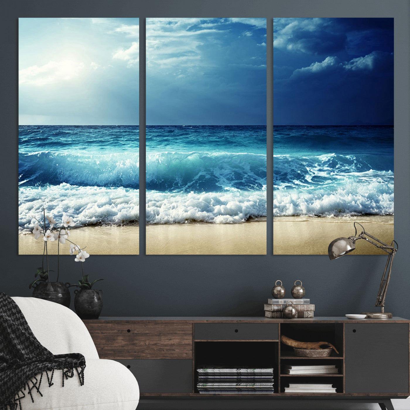 MGV-CV-48X32-3P - Majestic Ocean Wave Wall Art Canvas | 3 Panel Large Seascape Print for Living Room, Bedroom, Office Decor, Ready to Hang