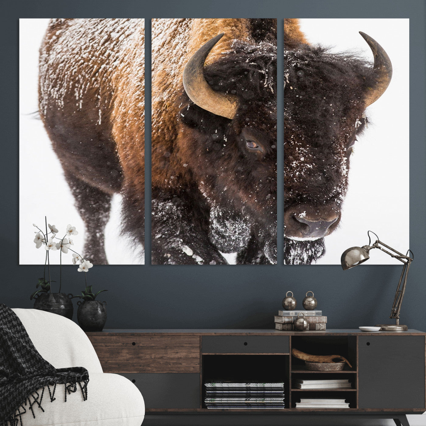 MGV-CV-48X32-3P - Bison Wall Art Canvas Print For Farmhouse, Wild Animal Wall Art