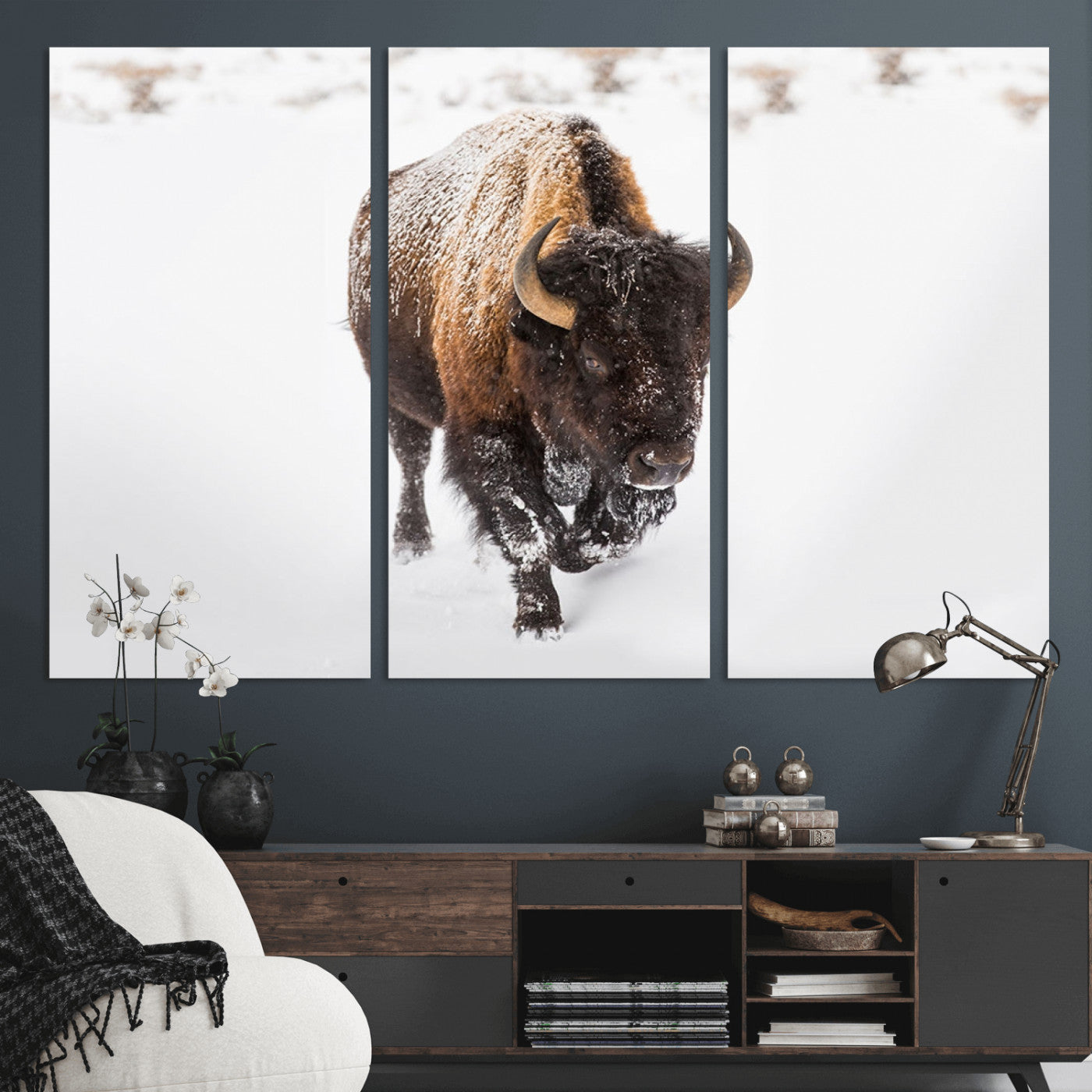 MGV-CV-48X32-3P - Bison Winter Wall Art Canvas Print For Farmhouse Decor