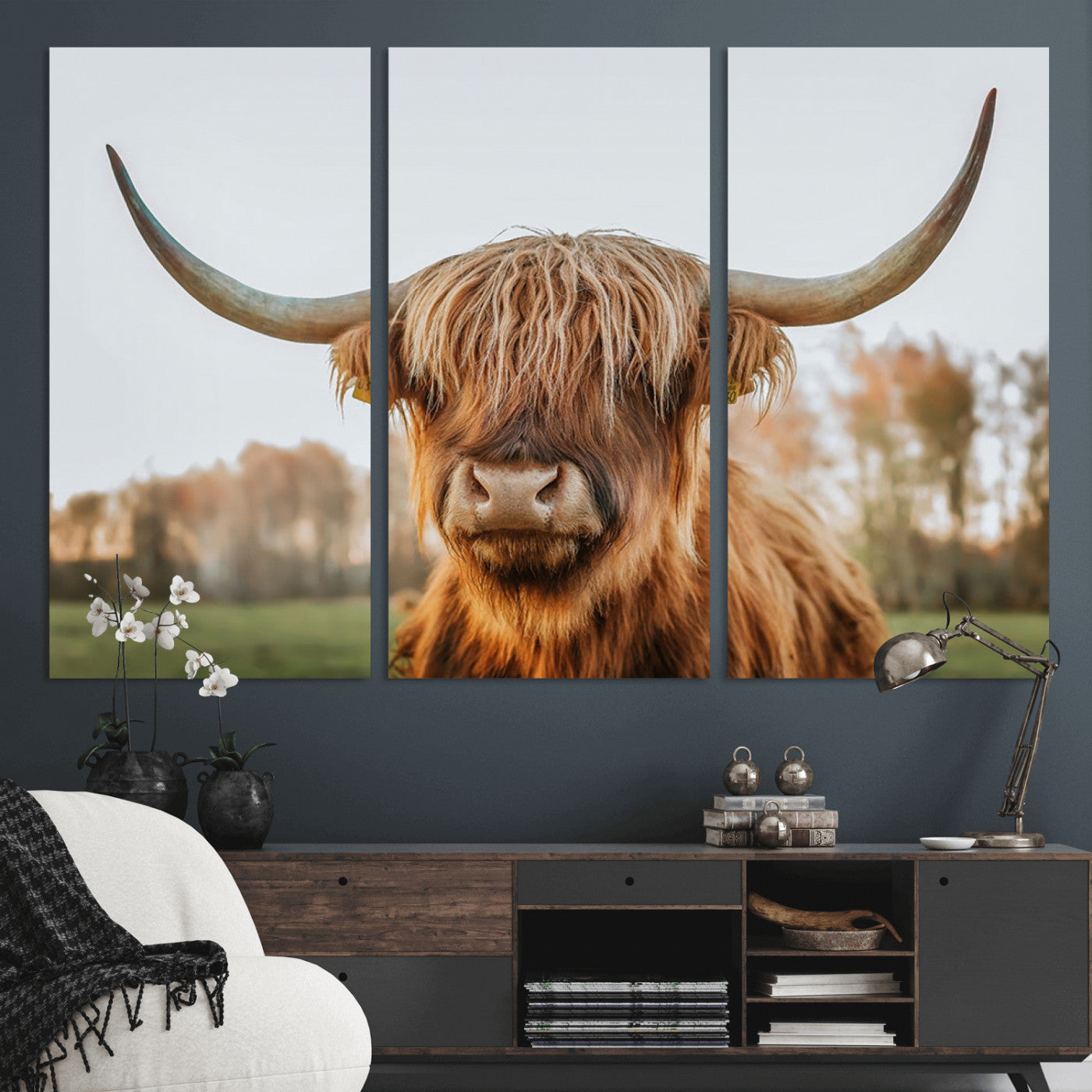 MGV-CV-48X32-3P - Highland Cow Animal Scottish Cattle Art Print Farmhouse Wall Art Canvas Print