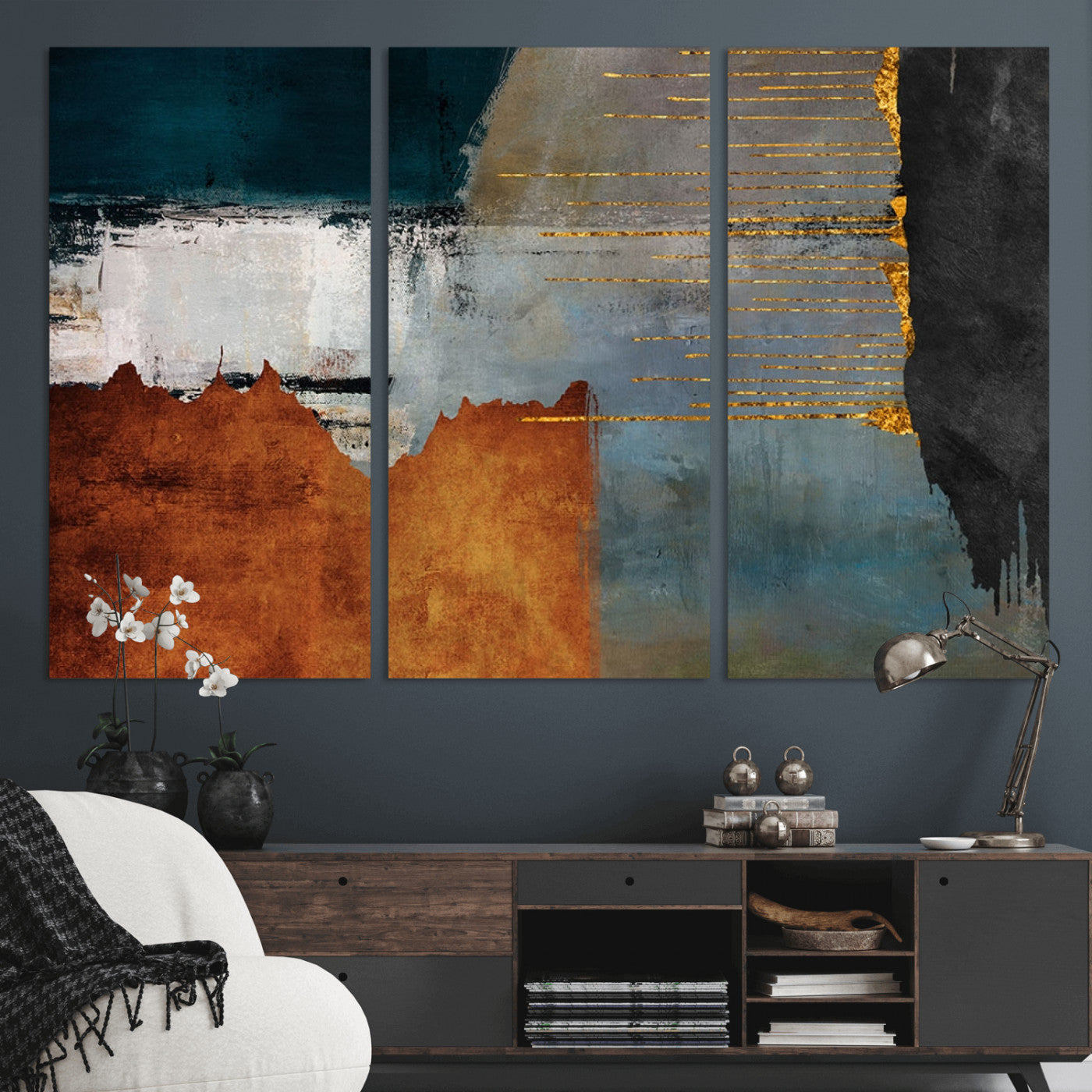 MGV-CV-48X32-3P - Modern Abstract Canvas Art Canvas Print - Framed and Ready to Hang Artwork for Contemporary Living Room or Office Decor