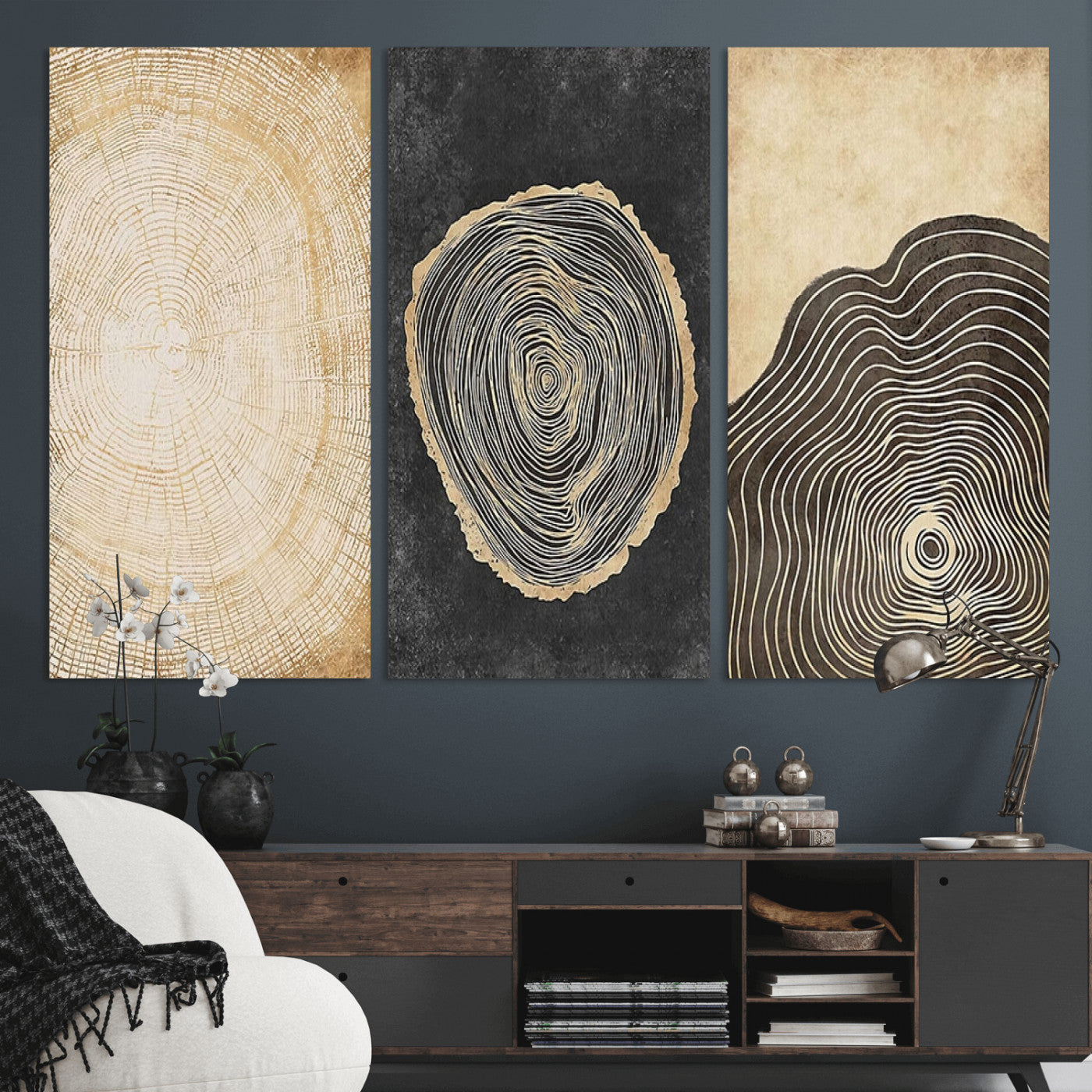 MGV-CV-48X32-3P - Tree Rings Canvas Wall Art Print – Minimalist Natural History in Modern Decor - Minimalist Boho Wall