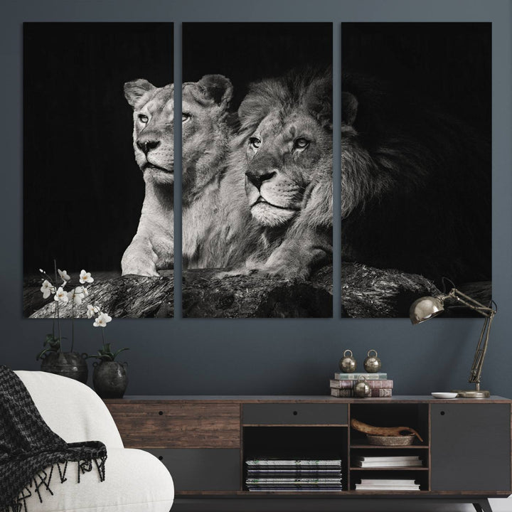 The Lion Couple Canvas Wall Art Print hangs prominently.