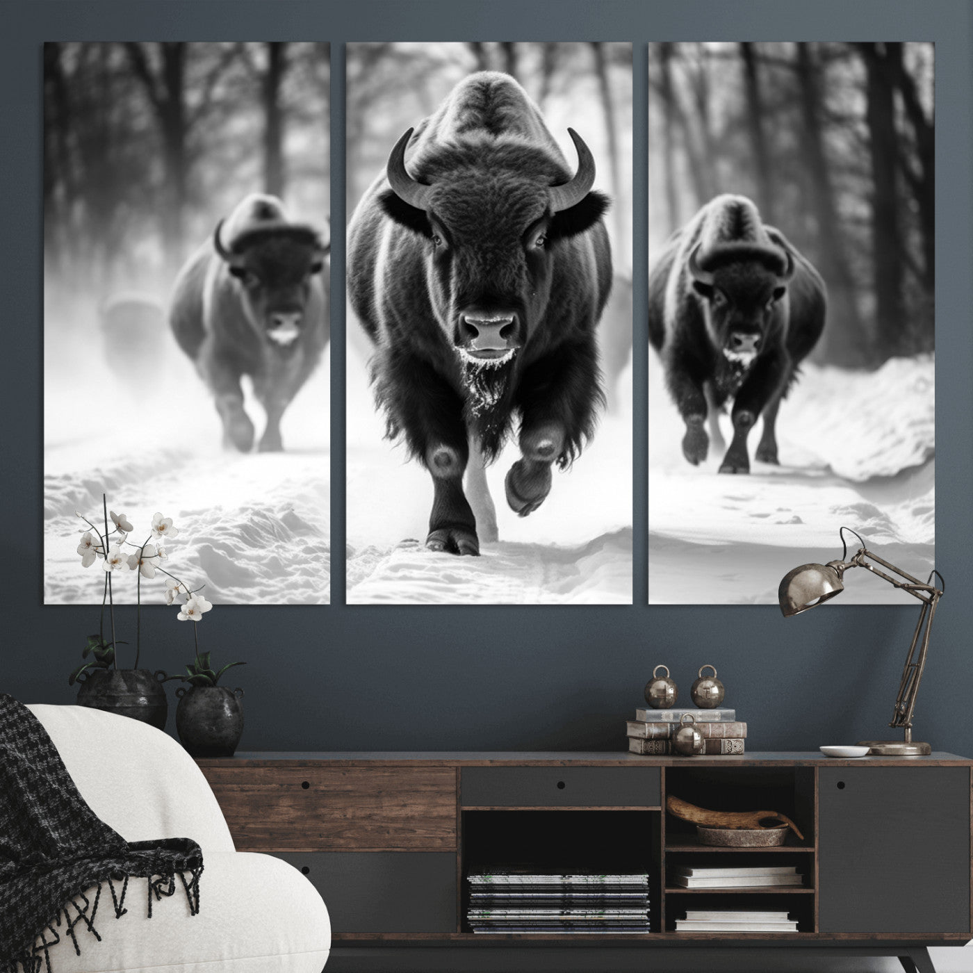 MGV-CV-48X32-3P - Buffalo Wall Art Canvas Print, Bison Family Wall Art Canvas Print