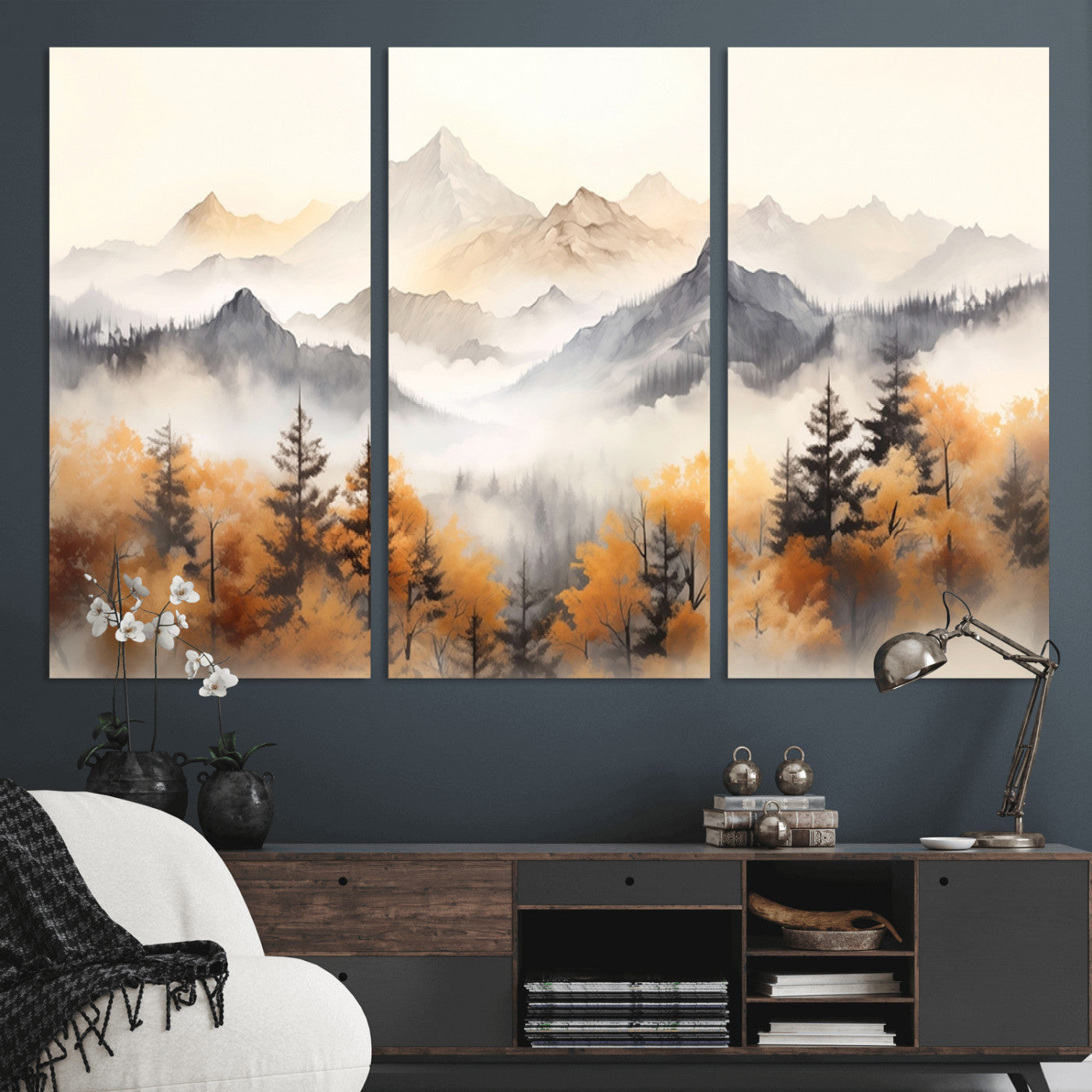 MGV-CV-48X32-3P - Abstract Mountain Wall Art | Misty Mountain Forest and Mountains Canvas Print for Living Room,