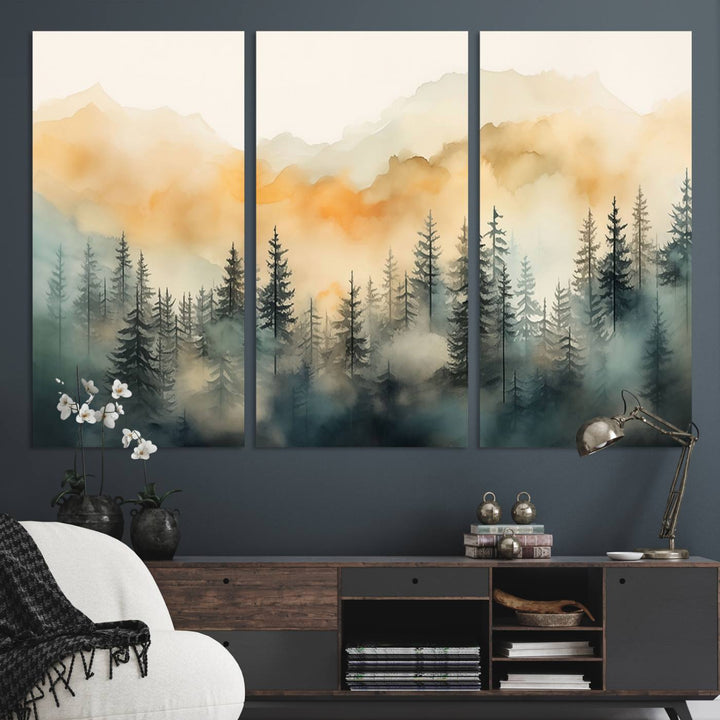 Abstract Forest Print - Mountain Wall Art showcasing a captivating design.