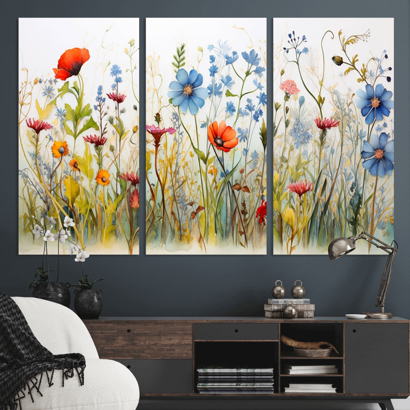 MGV-CV-48X32-3P - Colorful Wildflower Canvas Wall Art - Vibrant Floral Botanical Print, Bright Nature Decor for Living
