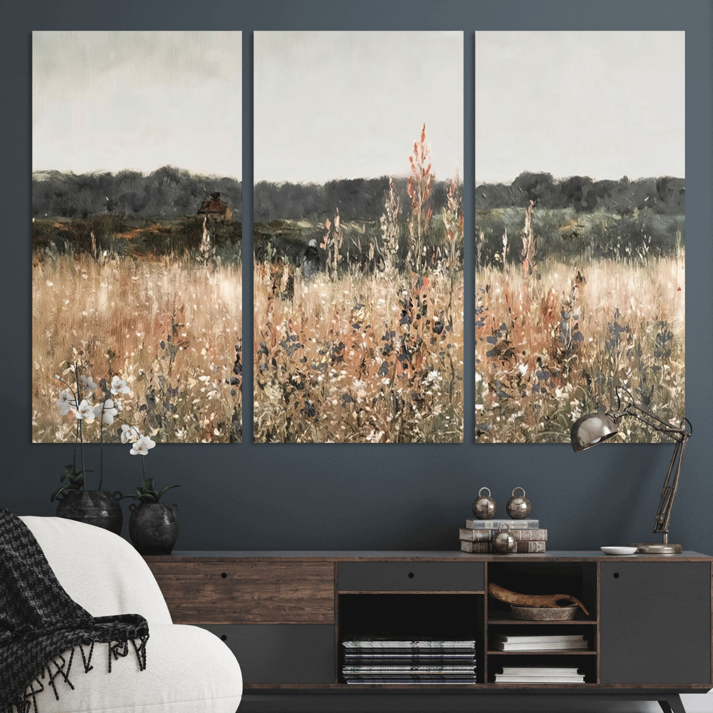 MGV-CV-48X32-3P - Abstract Wildflower Art Field Landscape Oil Painting Print, Country Field Wall Art - Framed Ready to Hang