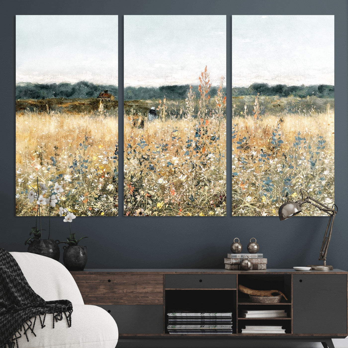 MGV-CV-48X32-3P - Wildflower Field Wall Art Canvas | Nature-Inspired Landscape Canvas Print for Living Room or Office | Rustic Floral Decor