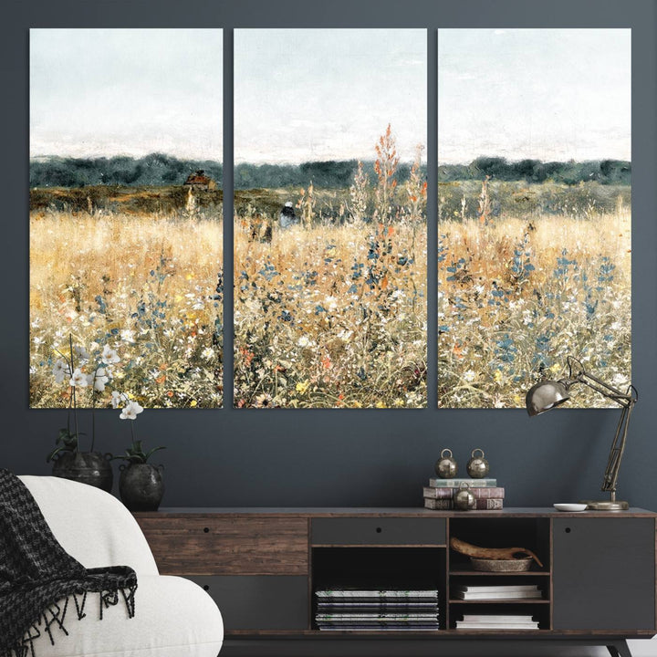 The Wildflower Field Wall Art adds a rustic touch to the space.