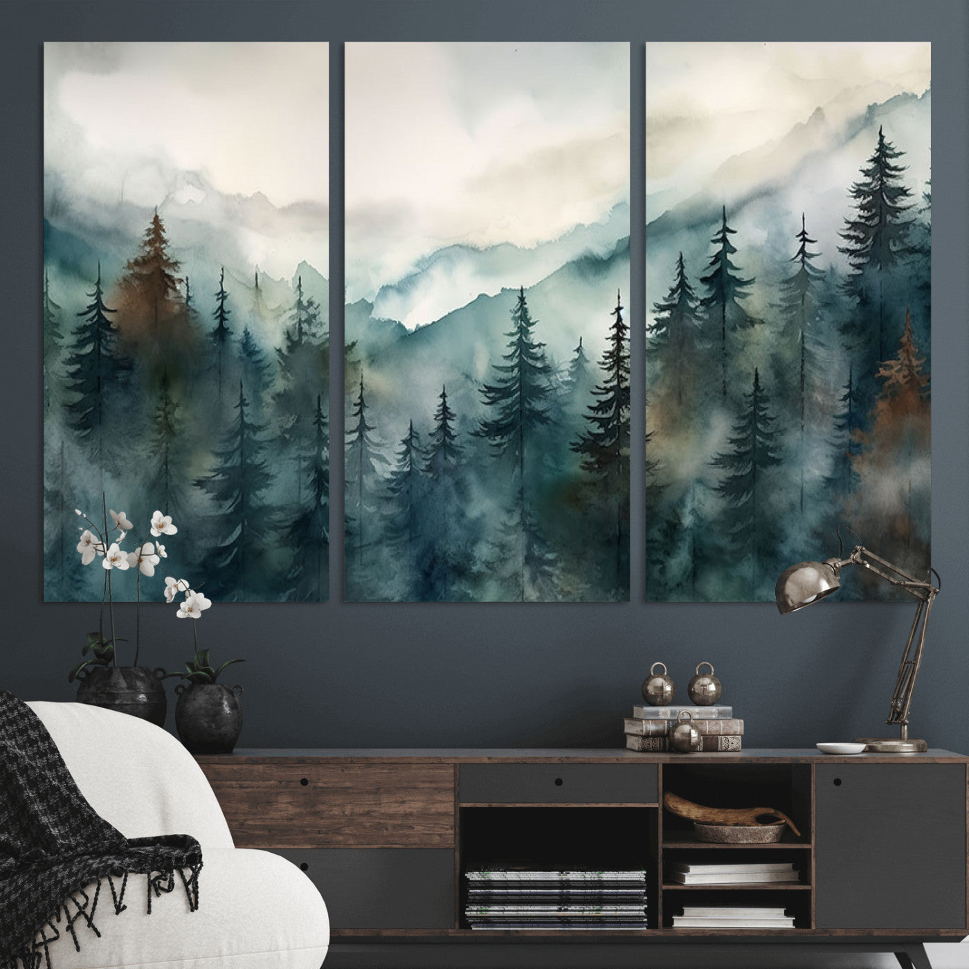 48468-MGV-CV-36X24-Serenity Forest Wall Art Canvas | Foggy Mountain Landscape Canvas Print for Living Room or Office | Nature-Inspired Woodland Decor