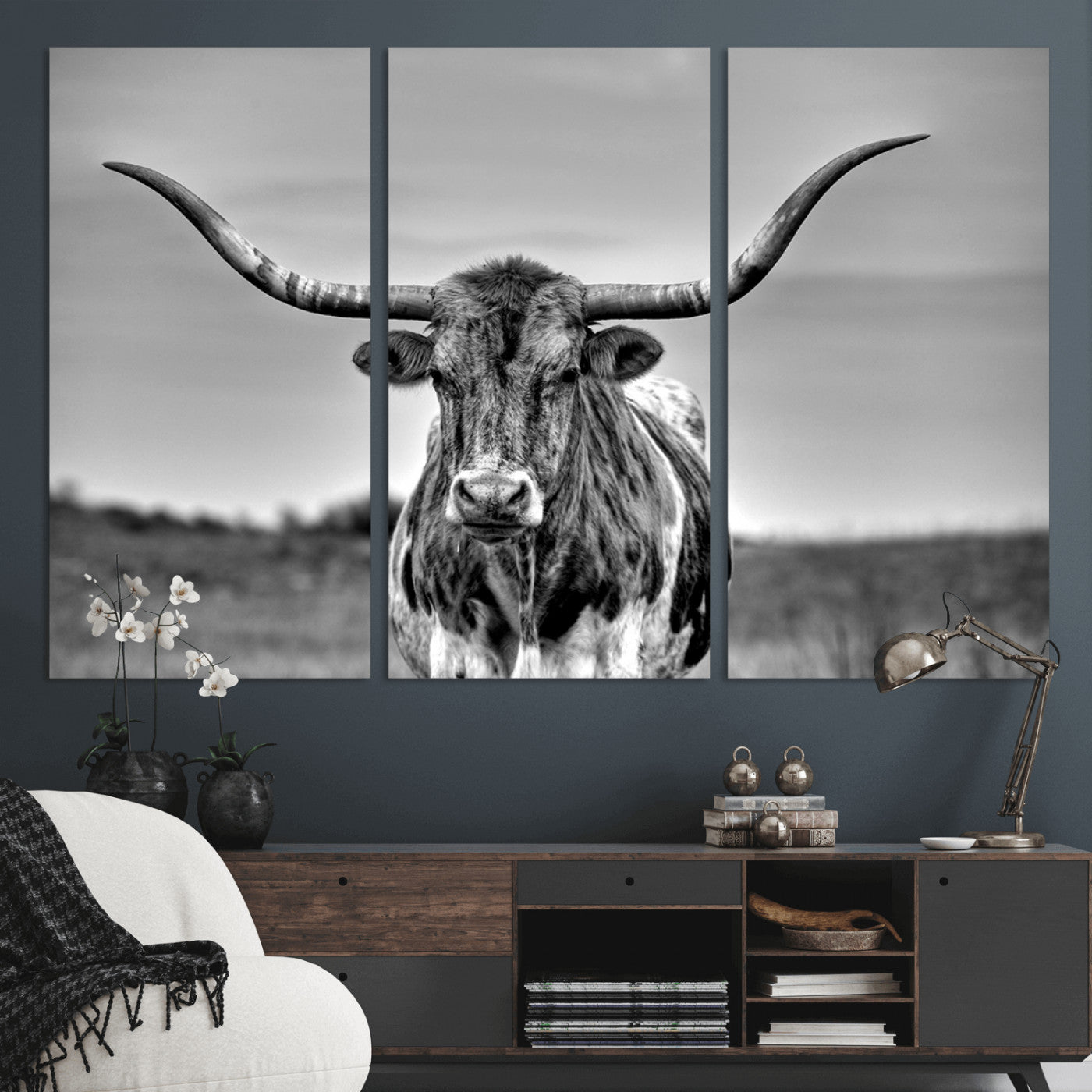 MGV-CV-48X32-3P - Texas Longhorn Cpw Wall Art, Texas Longhorn Canvas, Cattle Canvas Print