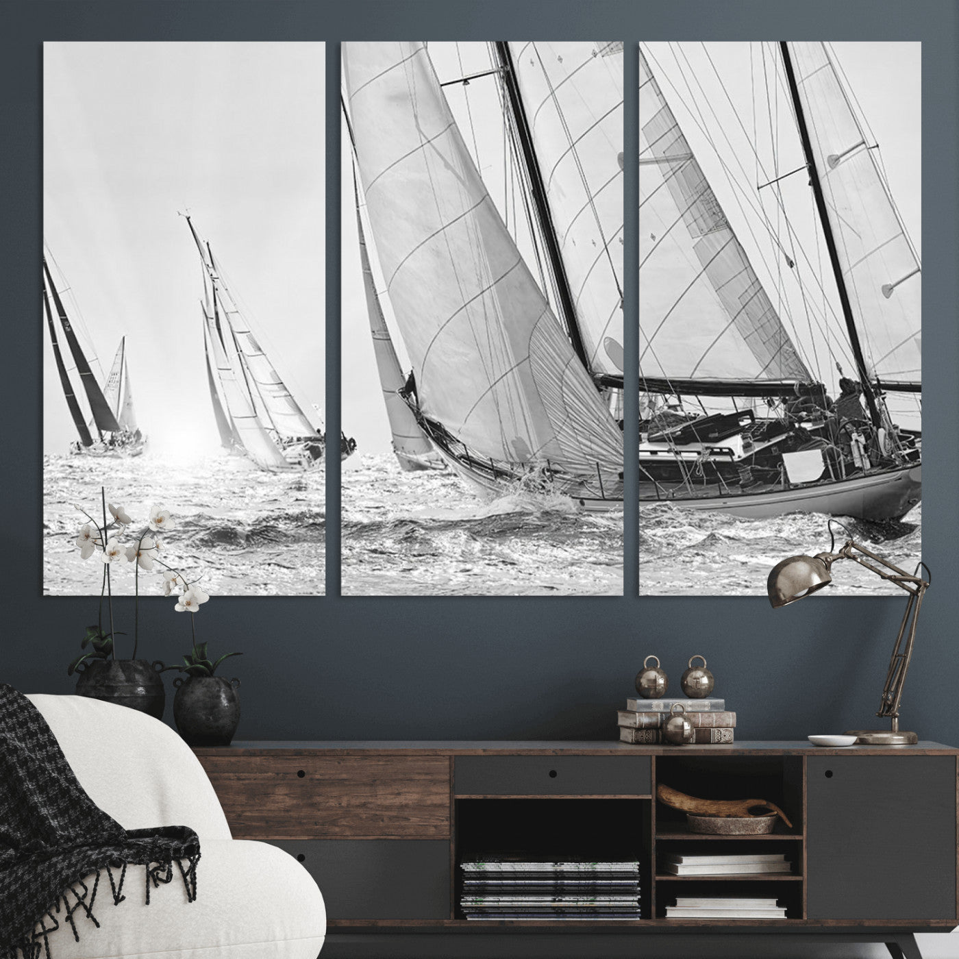 MGV-CV-48X32-3P - Yacht Sailboat Regatta Canvas Wall Art Canvas Print