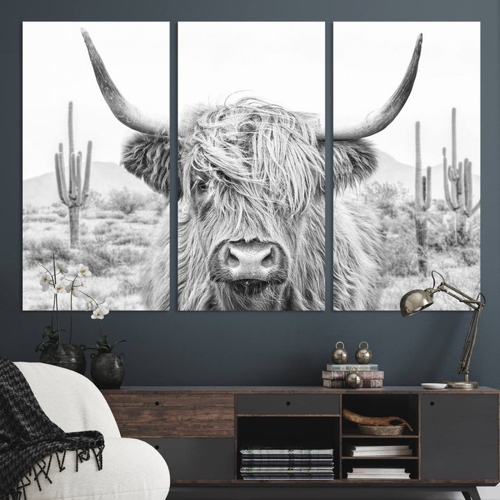 Enhance your kitchen with the Rustic Charm Cow Longhorn Bighorn Wall Art Canvas Print.