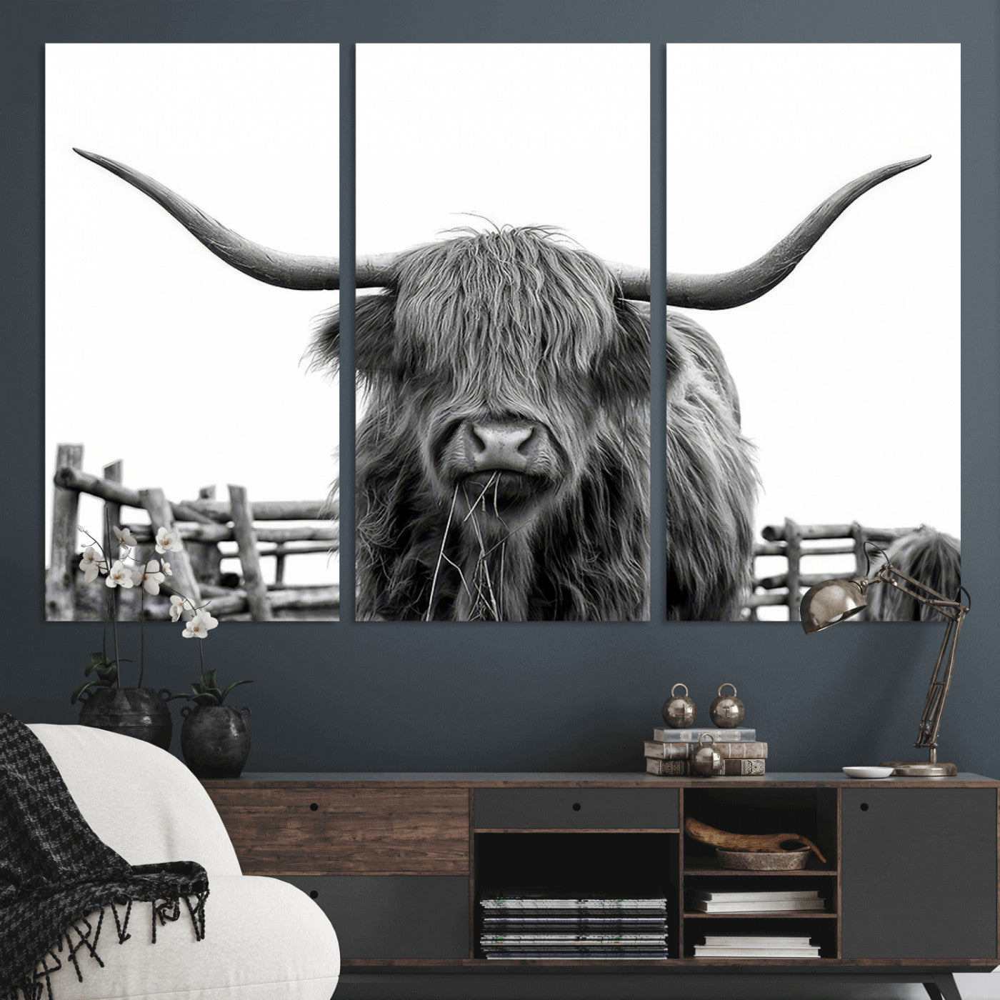 MGV-CV-48X32-3P - Longhorn Canvas Print, Bighorn Cow Wall Art Canvas Print