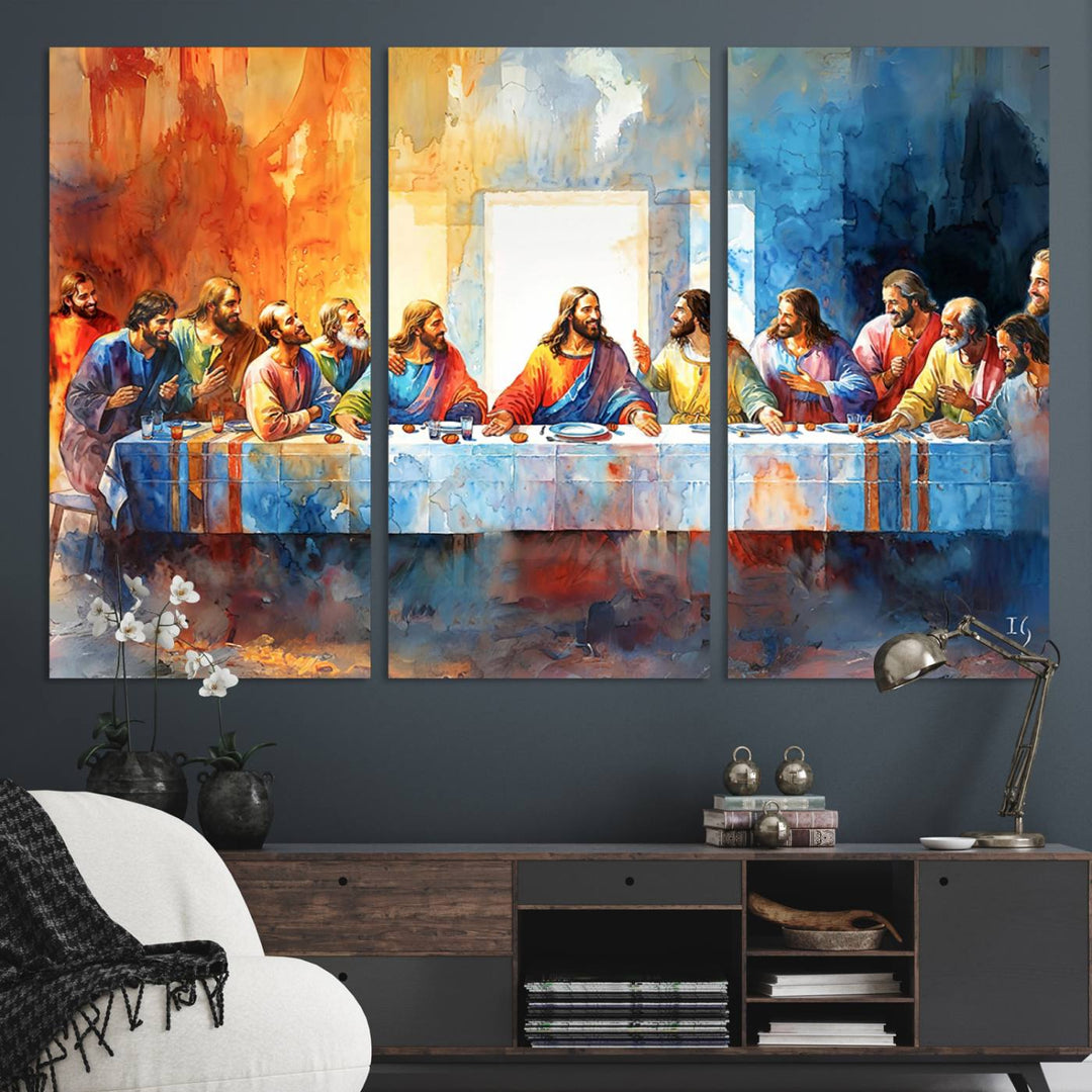 The Abstract Watercolor The Last Supper Wall Art with a gallery finish hangs prominently.