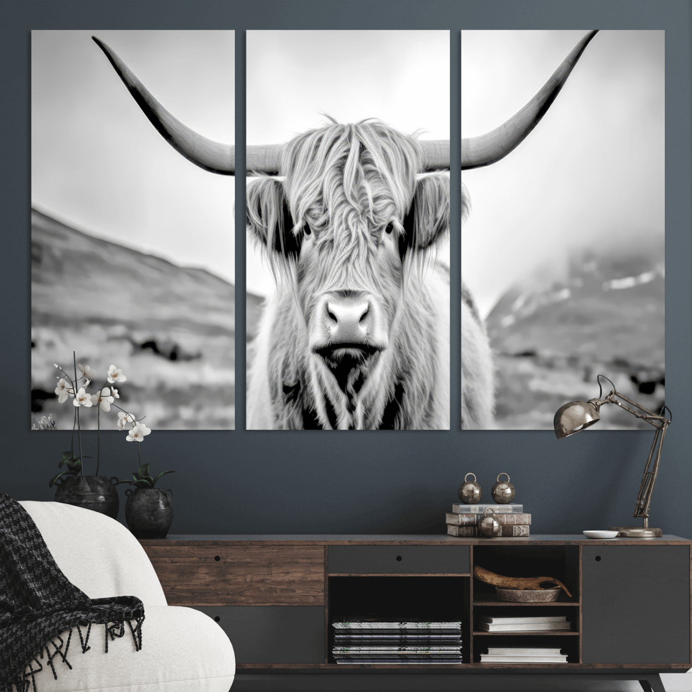 MGV-CV-48X32-3P - Scottish Cow Wall Art Canvas Print