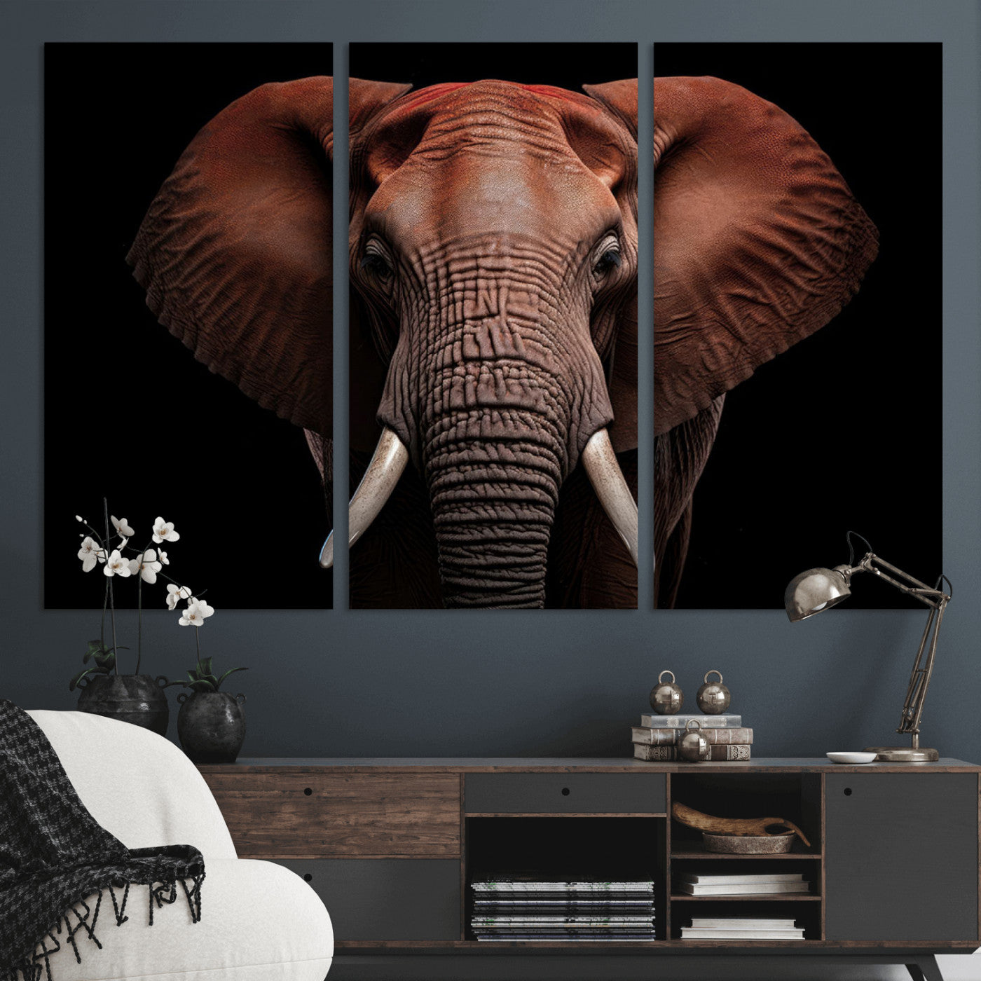 -Wild Elephant Wall Art Canvas Print, Africa Savannah Wild Animal Wall Decor Print