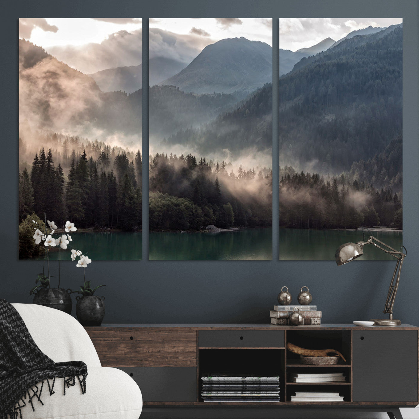 MGV-CV-48X32-3P - Foggy Mountain Canvas Print Forest Wall Art
