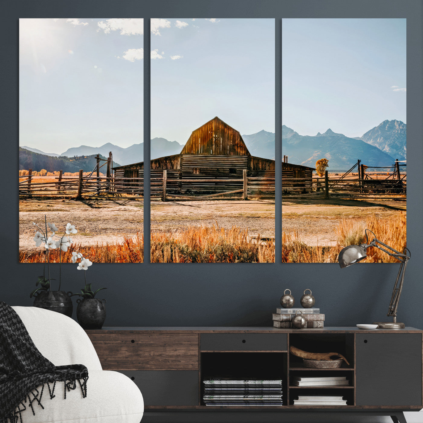 MGV-CV-48X32-3P - Vintage Old Barn Field Wall Art Canvas Print for Farmhouse Decor - Rustic Barn Wall Art Canvas Print