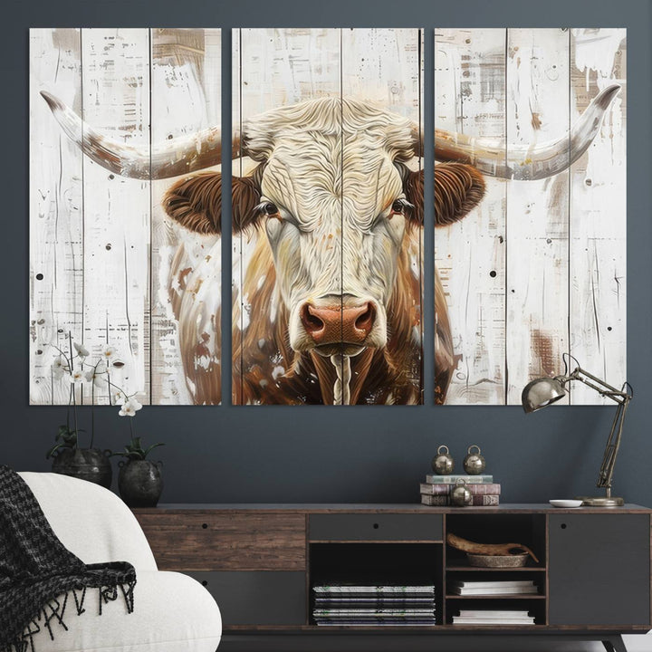 A Western-inspired Rustic Longhorn Bull Wall Art Canvas Set.