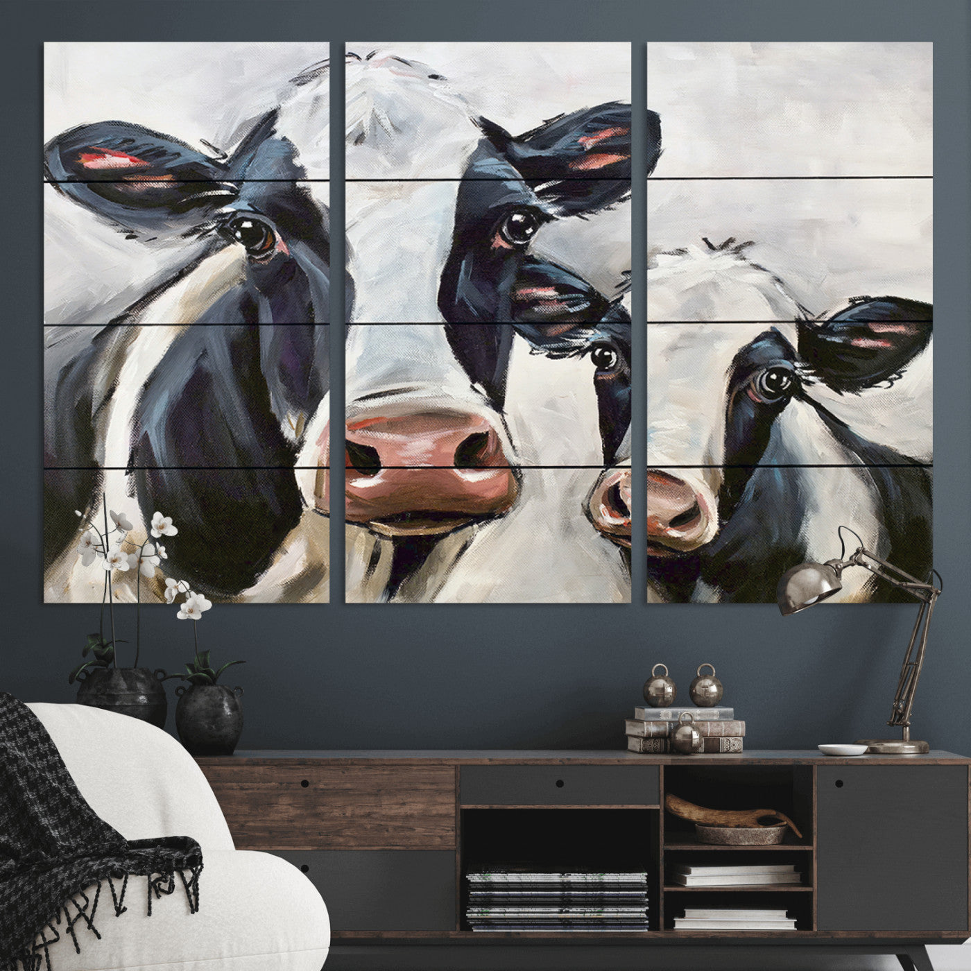 -Vintage Baby and Mom Cattle Wall Art Canvas Print