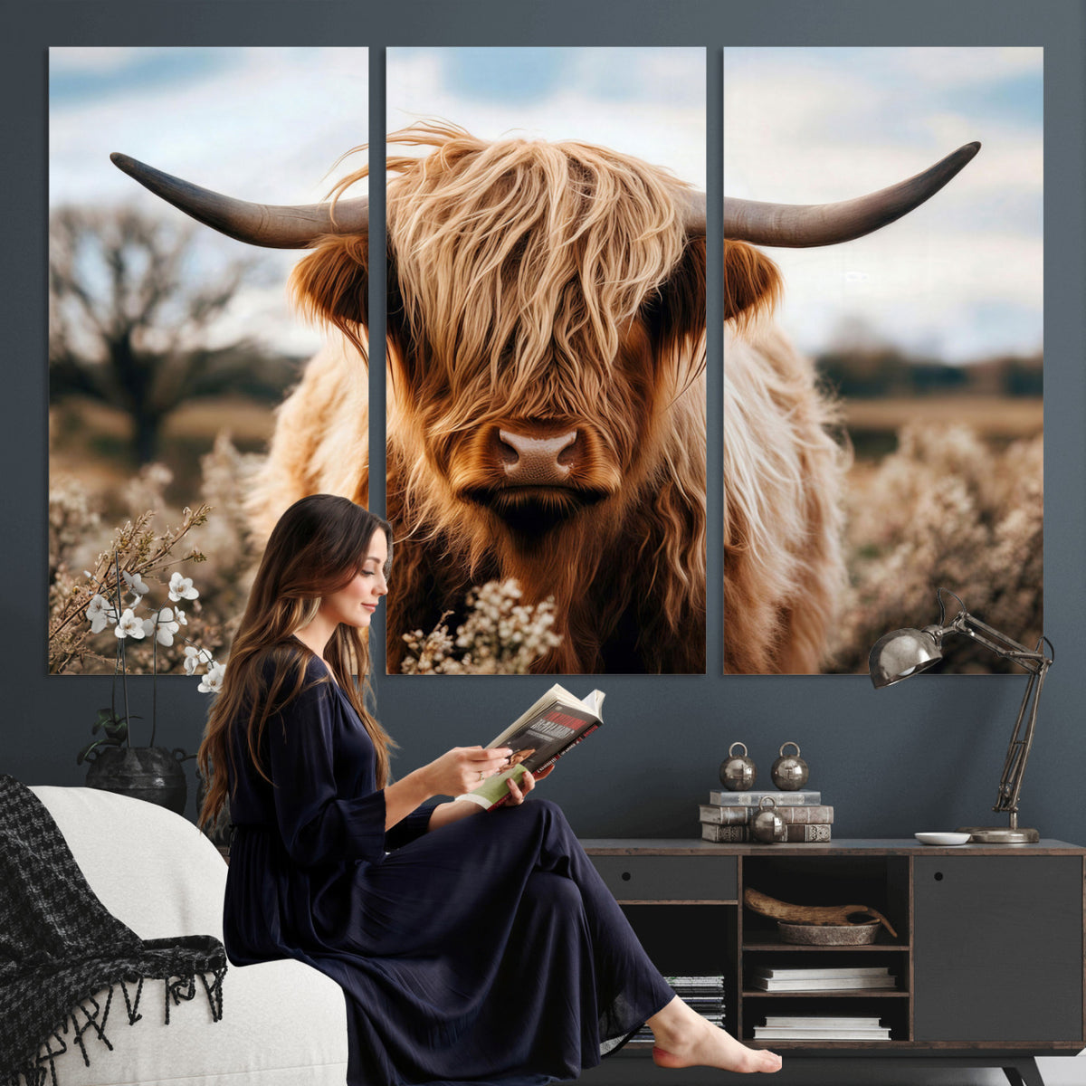 55903-_Poster-30x20 - Scottish Cow Longhorn Wall Art Canvas Print
