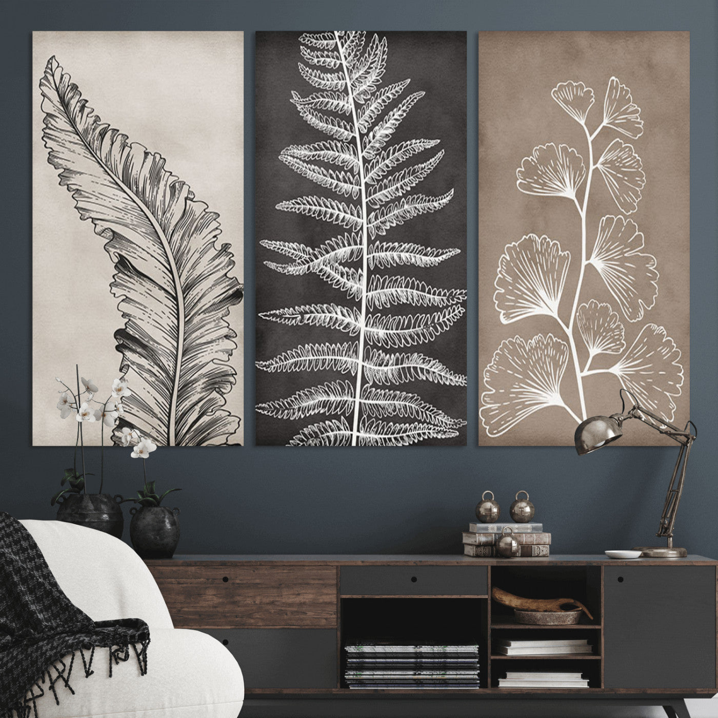 MGV-CV-48X32-3P - Minimalist Botanical Wall Art Canvas Print, Framed and Ready to Hang - Nature Art Print for Home