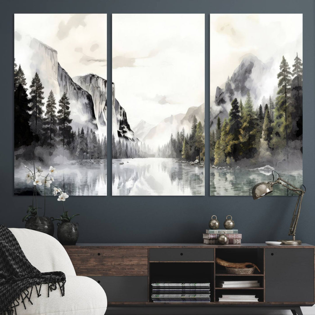 The Yosemite Valley Wall Art Canvas Print, a framed nature décor, is beautifully displayed.