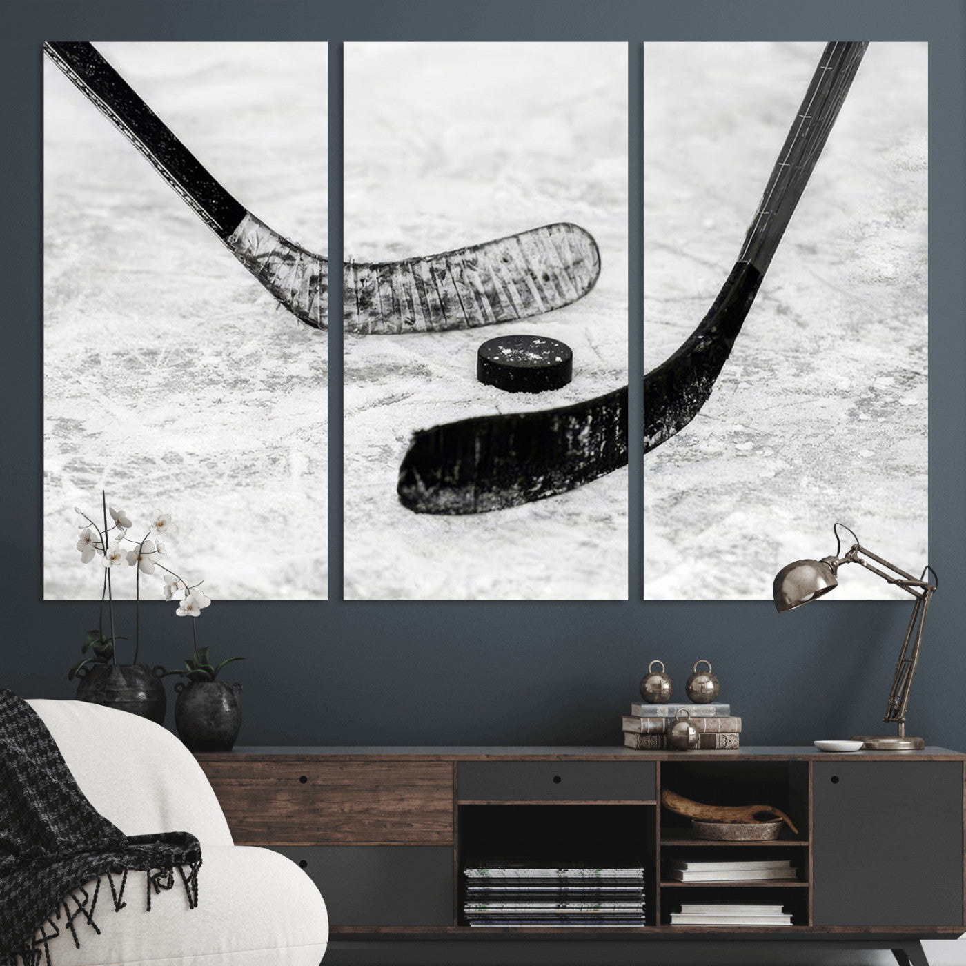 MGV-CV-48X32-3P - Winter Ice Hockey Sport Canvas Wall Art Print - Hockey Wall Art Print