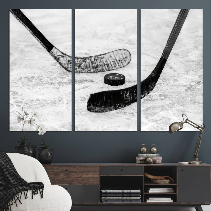 The dining room showcases Winter Ice Hockey Sport Canvas Art.