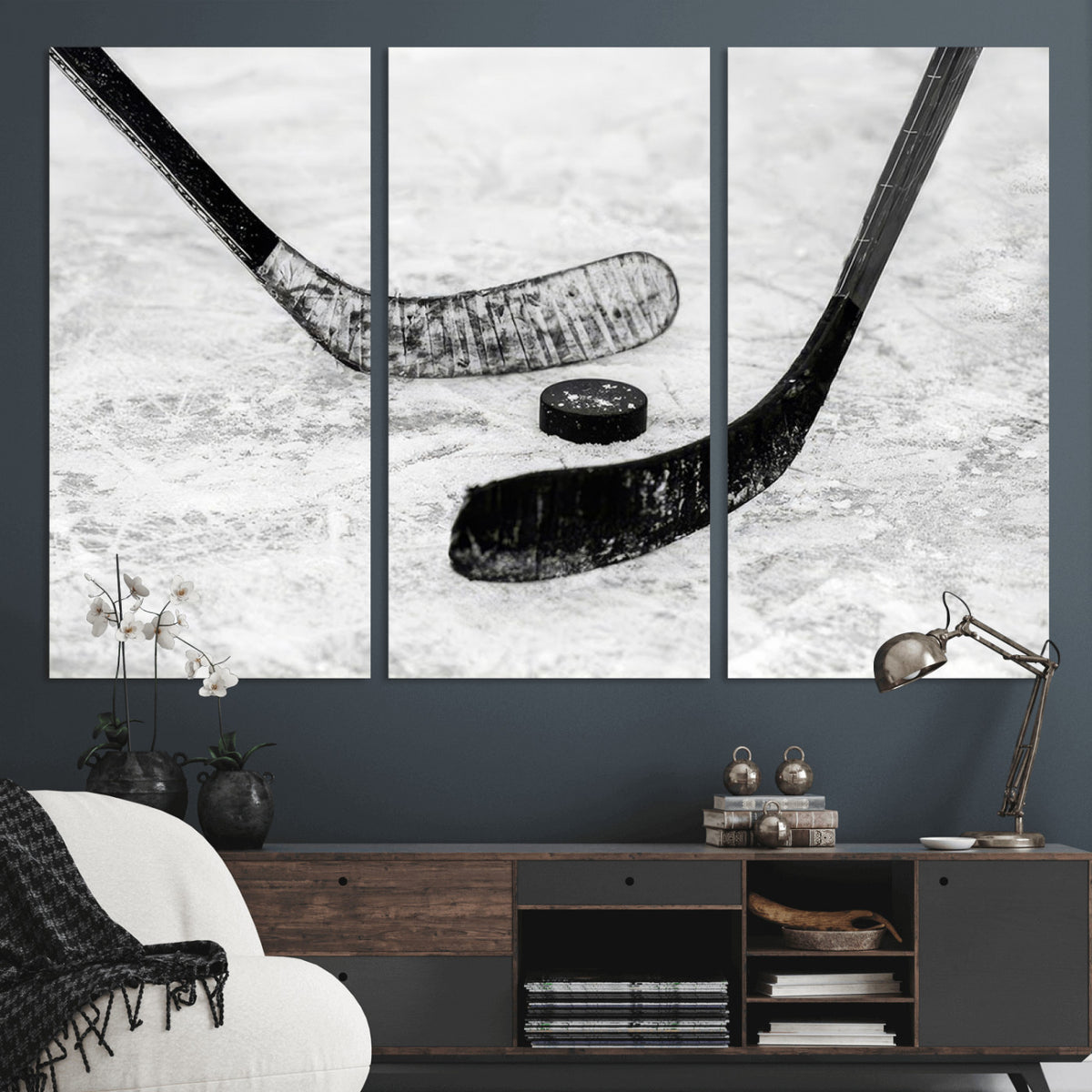 82900-MGV-CV-36X24 - Winter Ice Hockey Sport Canvas Wall Art Print, Hockey Wall Decor