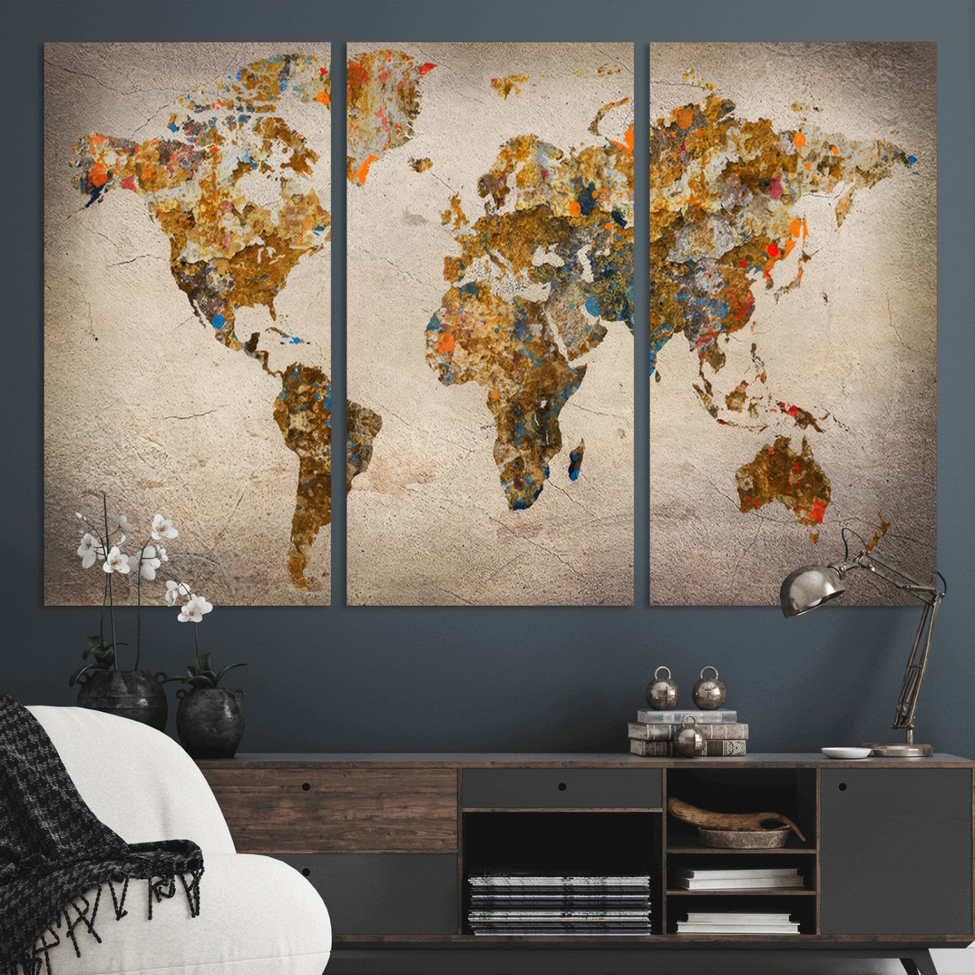 MGV-CV-48X32-3P - Push Pin World Map Canvas Print – Framed Wall Art for Couples to Track Their Travels – Anniversary
