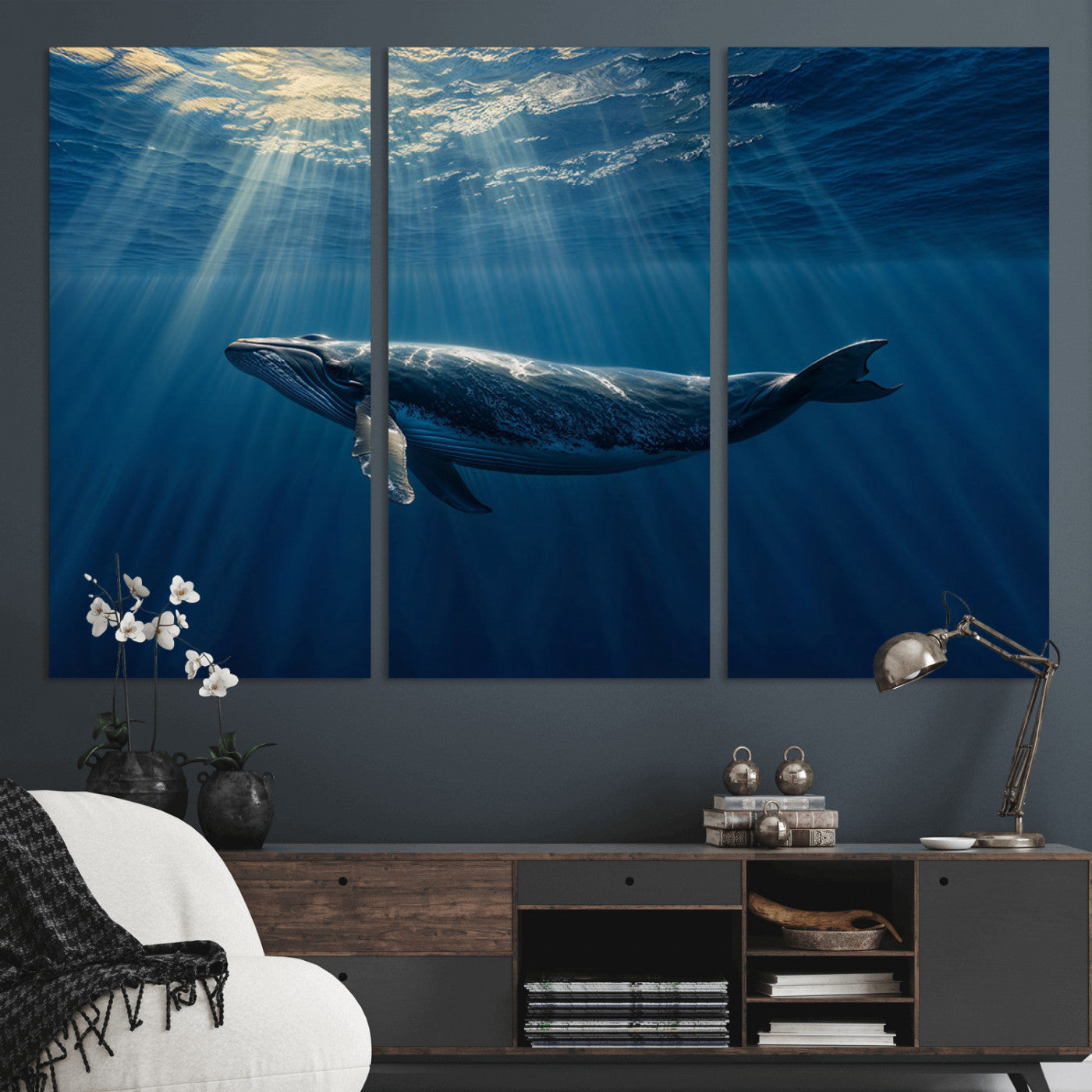 18052-MGV-CV-48X32-3P-Whale under Ocean Wall Art Canvas Print