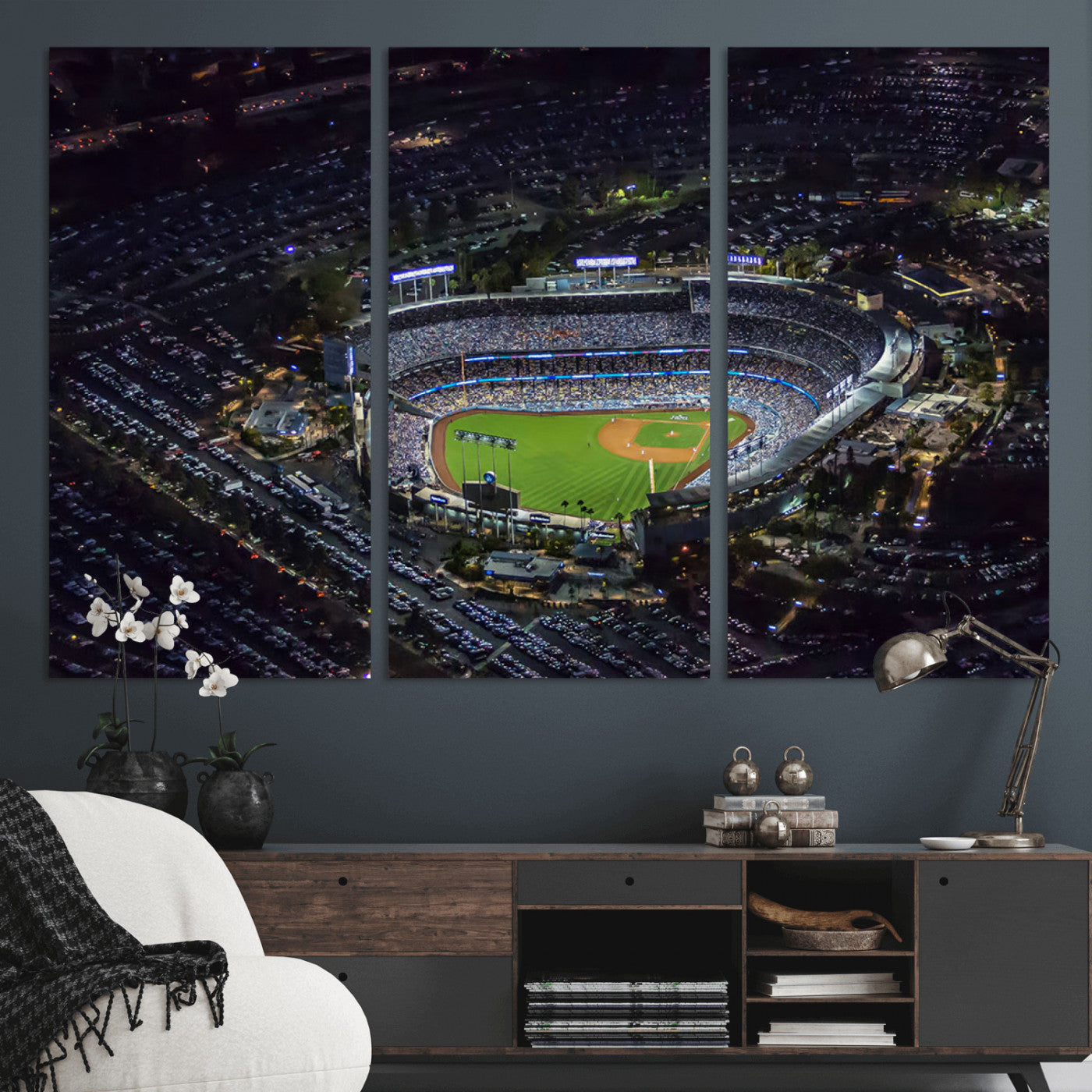 MGV-CV-48X32-3P - Los Angeles Dodgers Baseball Team Print - California Dodger Stadium Wall Art Canvas Print