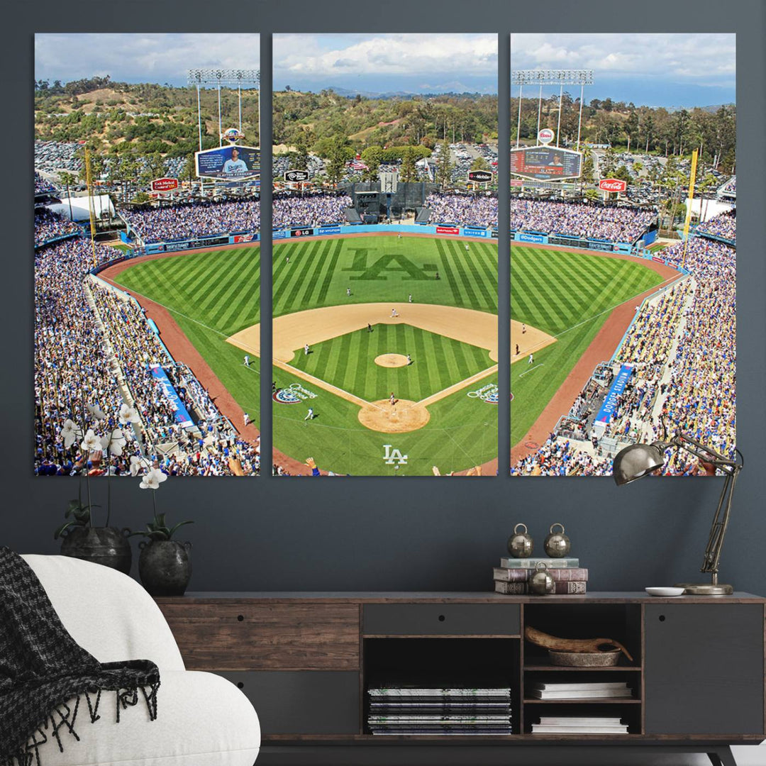 Aerial view of a sunny game day at Citi Field, captured in a 3-panel canvas print wall art.