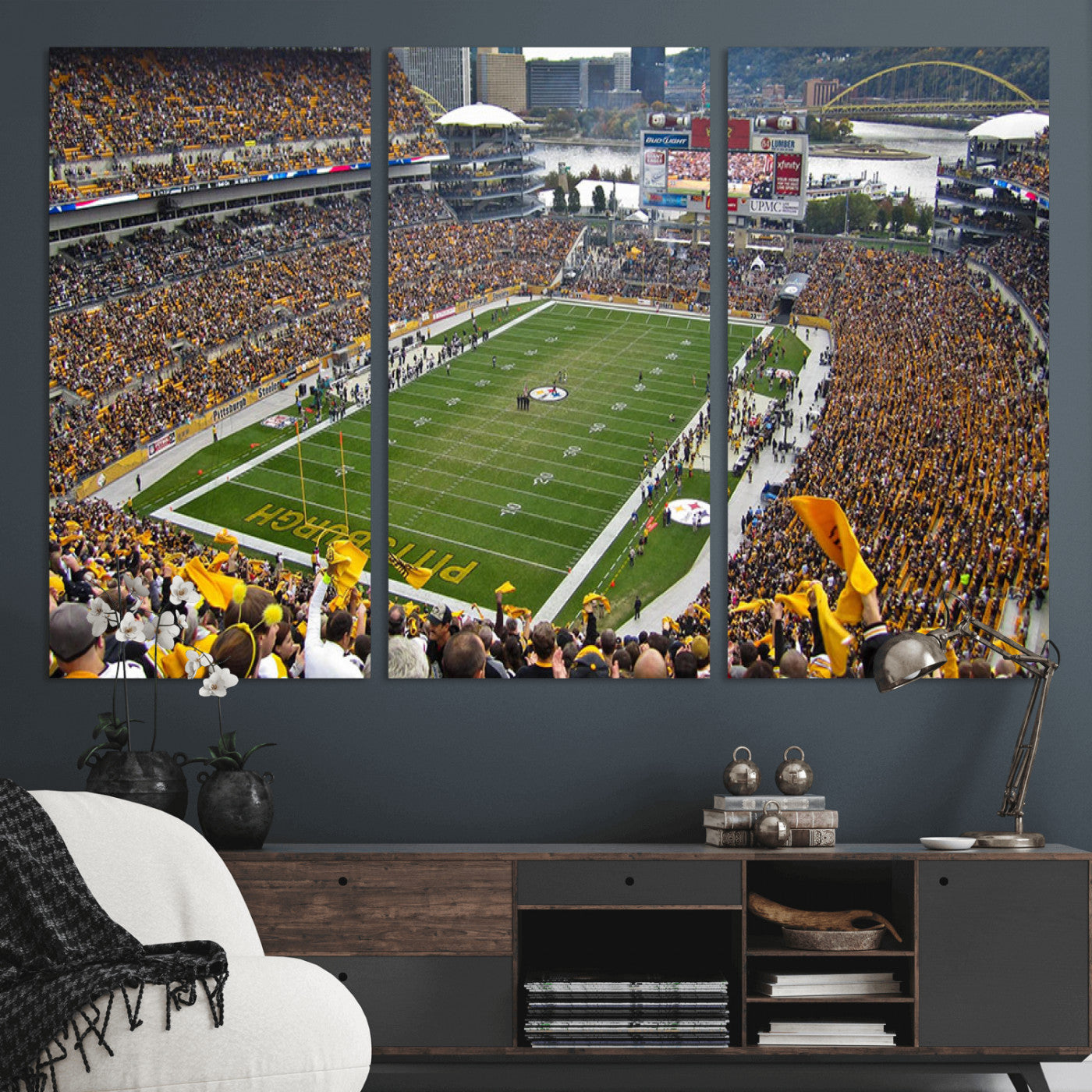 MGV-CV-48X32-3P - Pittsburgh Steelers Football Team Print - Pittsburgh Heinz Field Stadium Wall Art Canvas Print