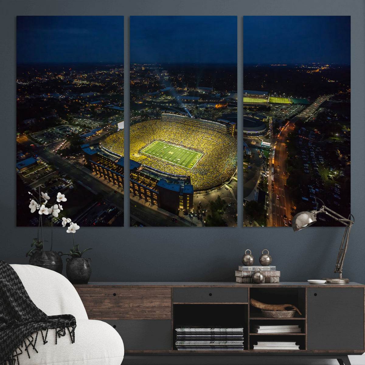 52519-MGV-CV-36X24 - Michigan Wolverines Football Team Print, Michigan Stadium Wall Art Canvas Print