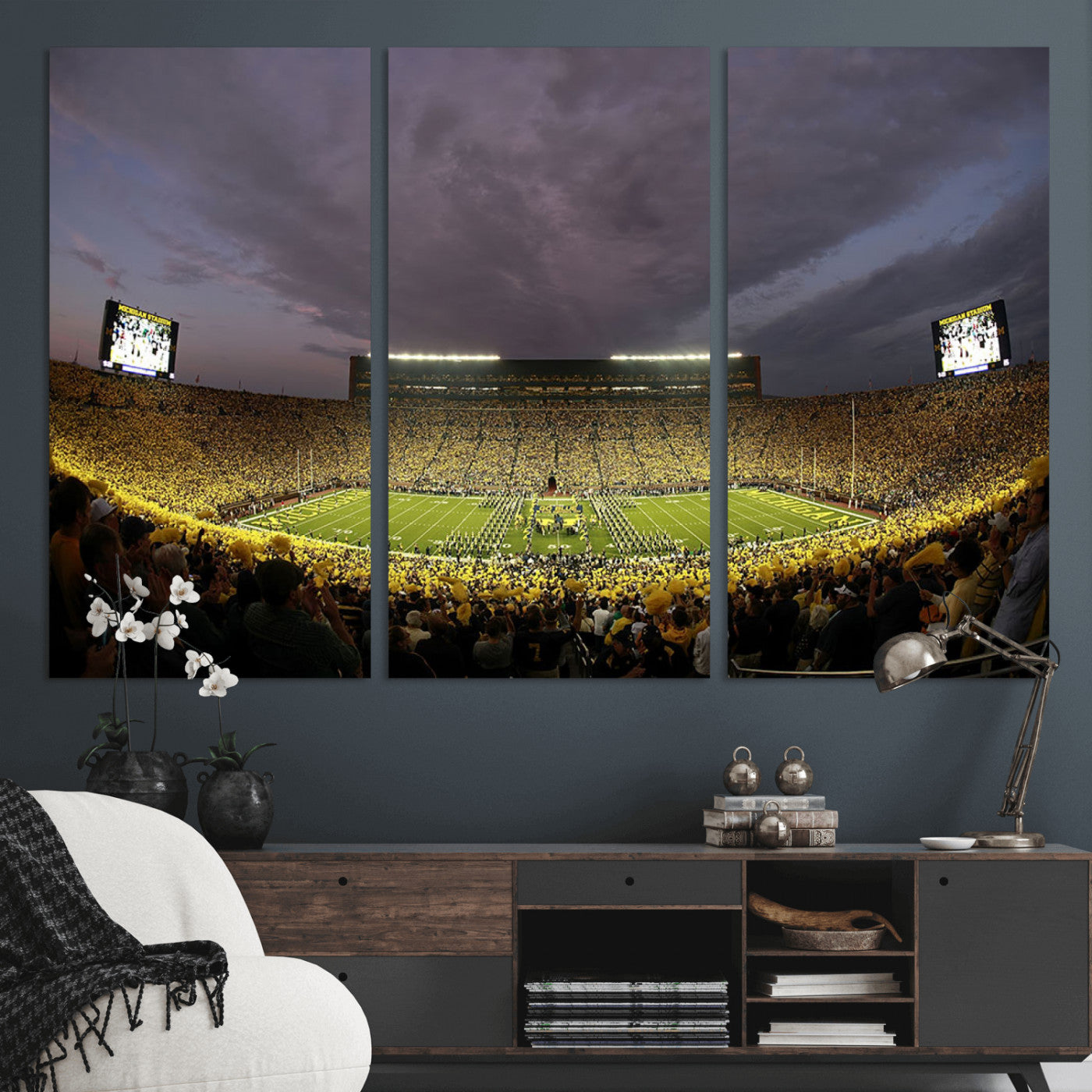 MGV-CV-48X32-3P - Michigan Wolverines Football Team Print - Michigan Stadium Wall Art Canvas Print