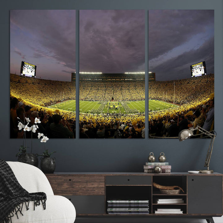 Michigan Stadium Wall Art Canvas Print of a night game by the Wolverines.