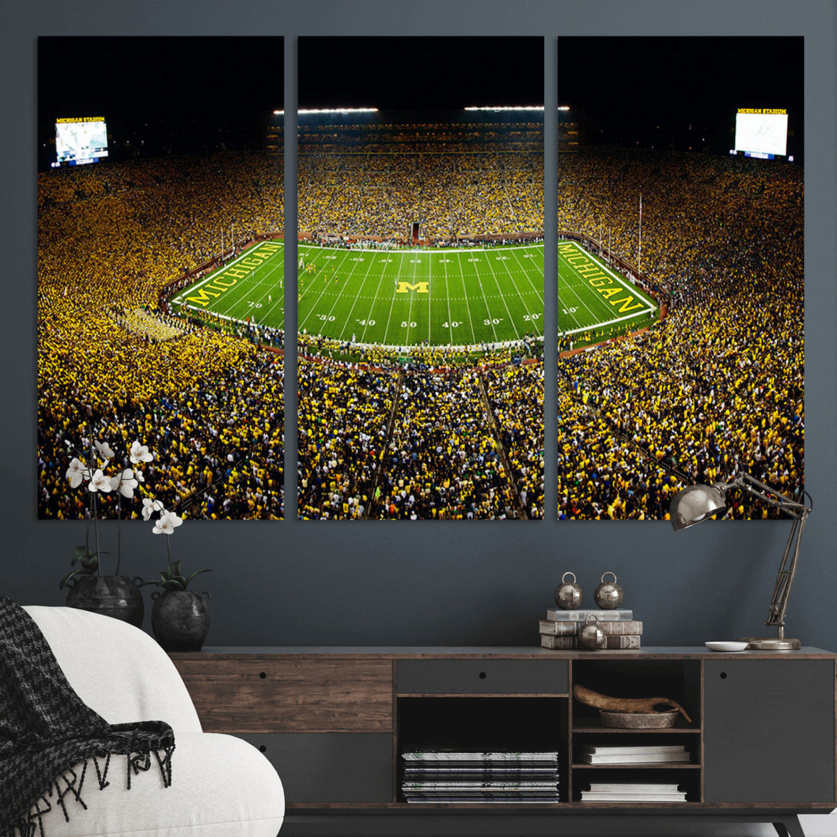26166-MGV-CV-36X24 - Stadium in Michigan Wall Art Canvas Print, Framed American Football Stadium Art