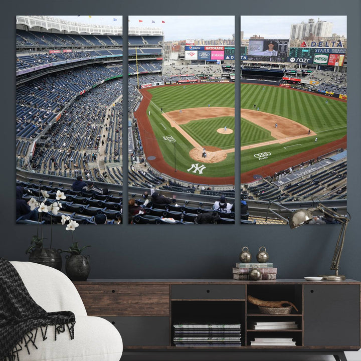 Aerial view of Yankee Stadium filled with fans, showcased on a New York Yankees Stadium Wall Art Canvas Print.