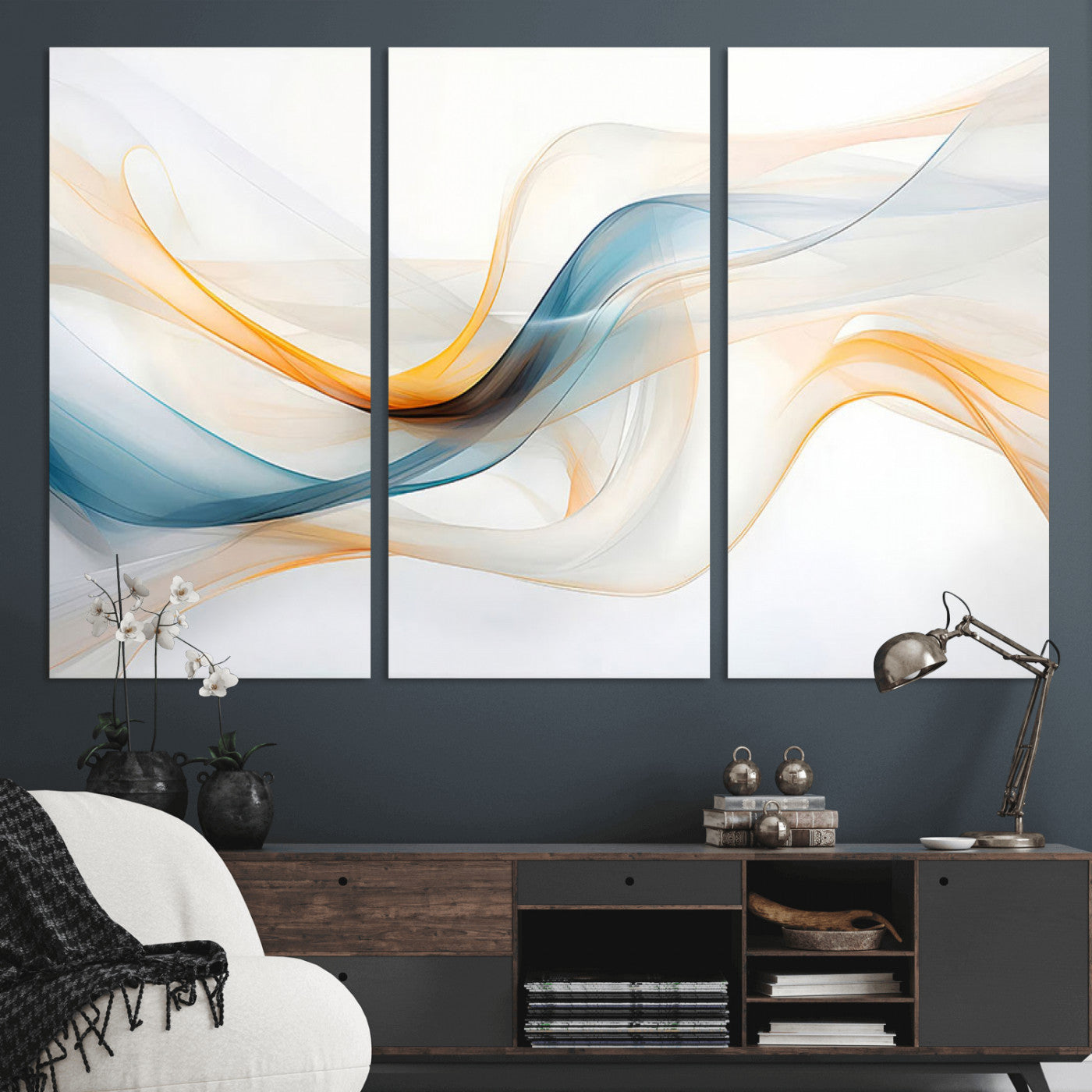 MGV-CV-48X32-3P - Decorative Turquoise Abstract Wave Wall Art Canvas Print