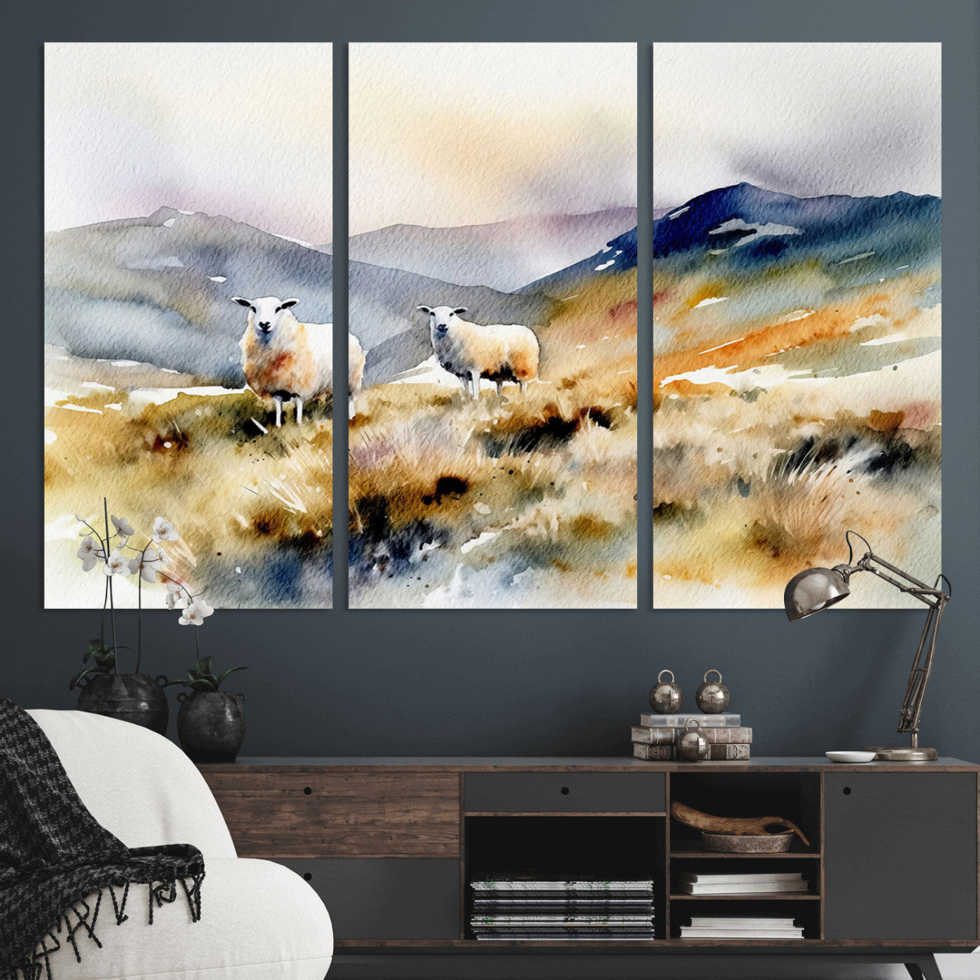 -Watercolor Sheep for Farmhouse Decor Wall Art Canvas Print, Mountain Wall Art Print