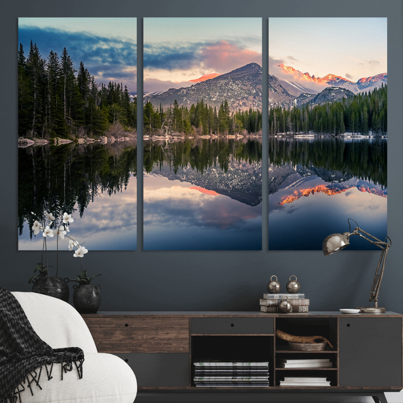 MGV-CV-48X32-3P - Bear Lake Reflection at Rocky Mountain National Park Wall Art Canvas Print, Scenic Mountain Landscape Canvas Print Set | Mountain Lake Wall Art Print