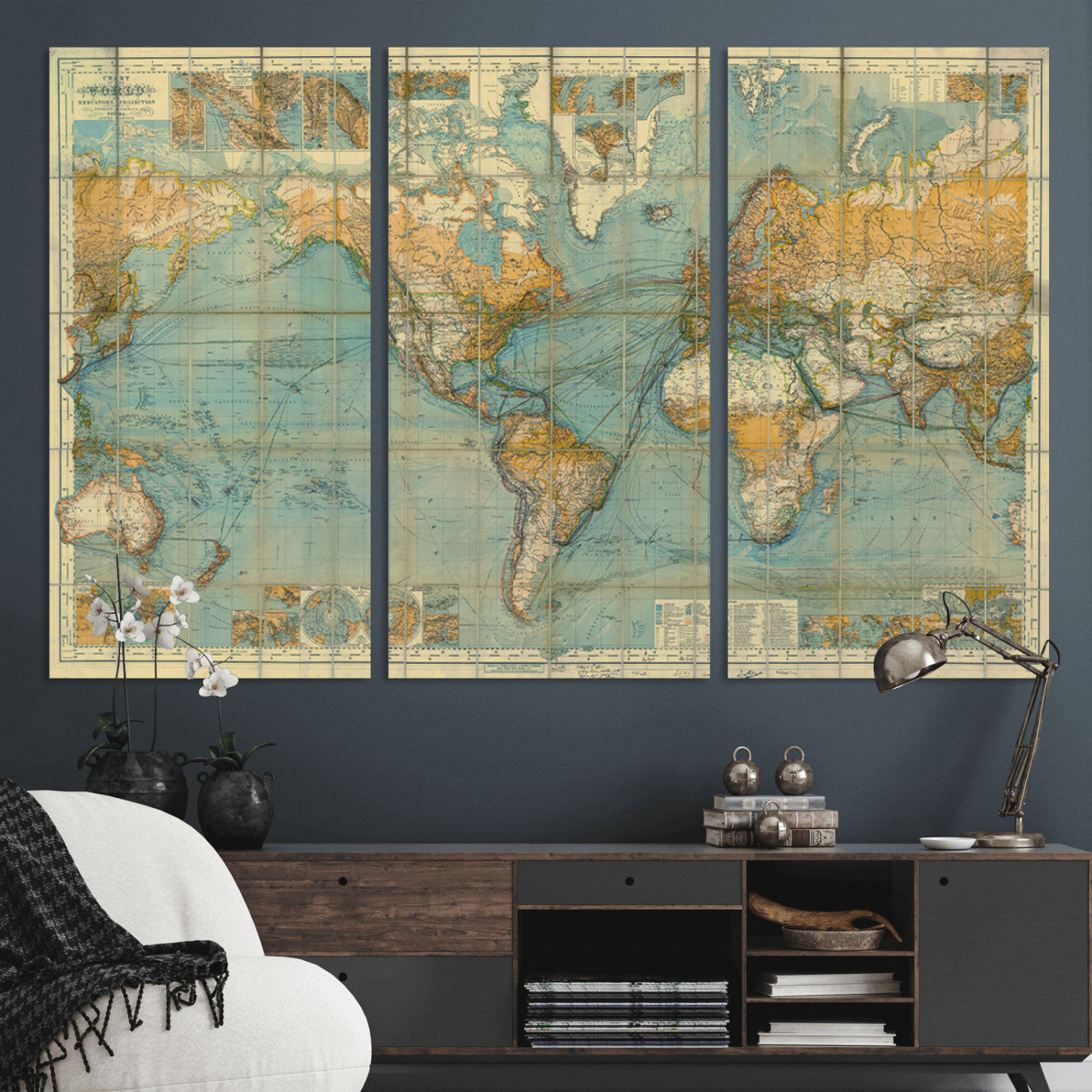 MGV-CV-48X32-3P - Push Pin World Map Canvas Print – Framed Wall Art for Couples to Track Their Travels – Anniversary